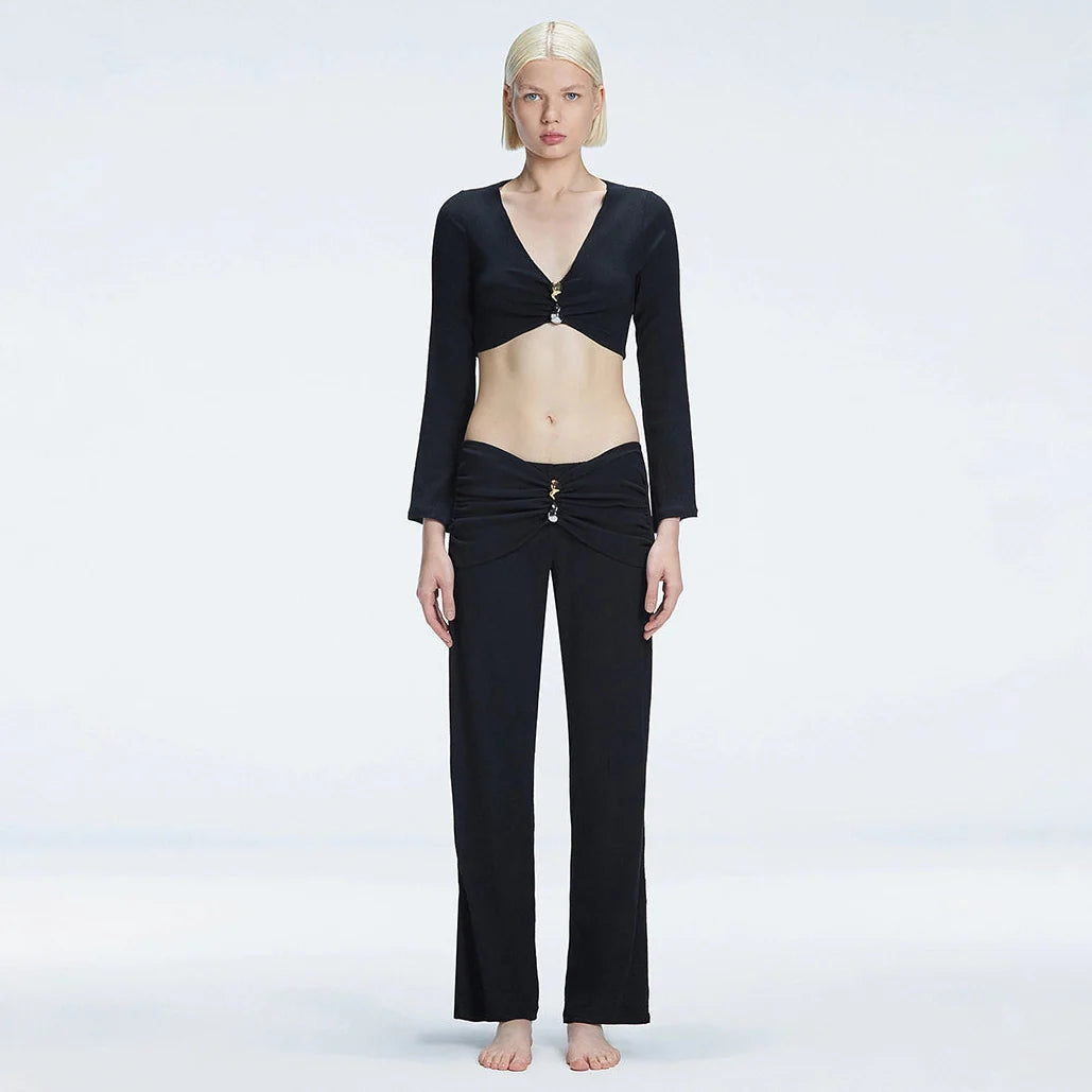 Sirenia Black Long Sleeve Accessory-Detail Crop Top | Moeva | Crop Top | Each week unveils new pieces—luxury swimwear, fluid resort silhouettes, and elevated summer-to-evening essentials designed to carry you from coastal escapes to city nights.