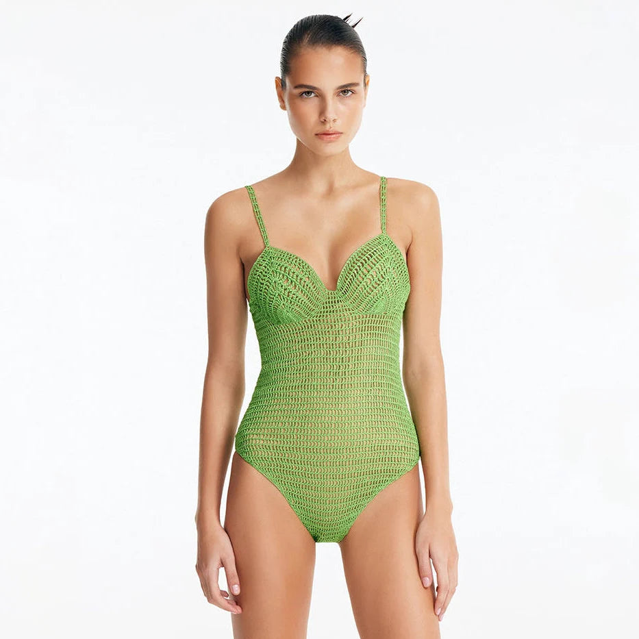 Rue Green Underwired Crochet Swimsuit with Tie-Back | Moeva | Swimsuit | Each week unveils new pieces—luxury swimwear, fluid resort silhouettes, and elevated summer-to-evening essentials designed to carry you from coastal escapes to city nights.