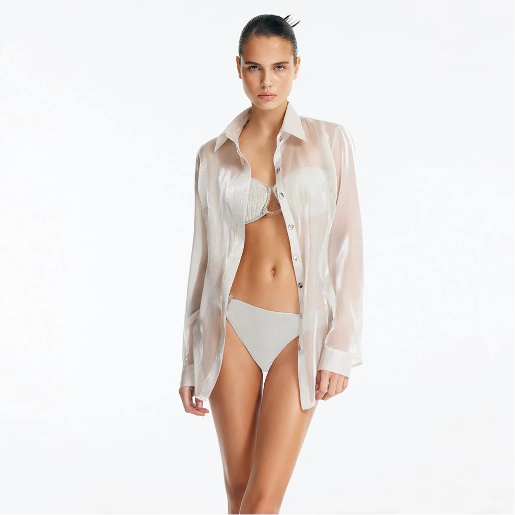 Ambrosia Silver Long Sleeve Shirt | Moeva | Shirt | Each week unveils new pieces—luxury swimwear, fluid resort silhouettes, and elevated summer-to-evening essentials designed to carry you from coastal escapes to city nights.
