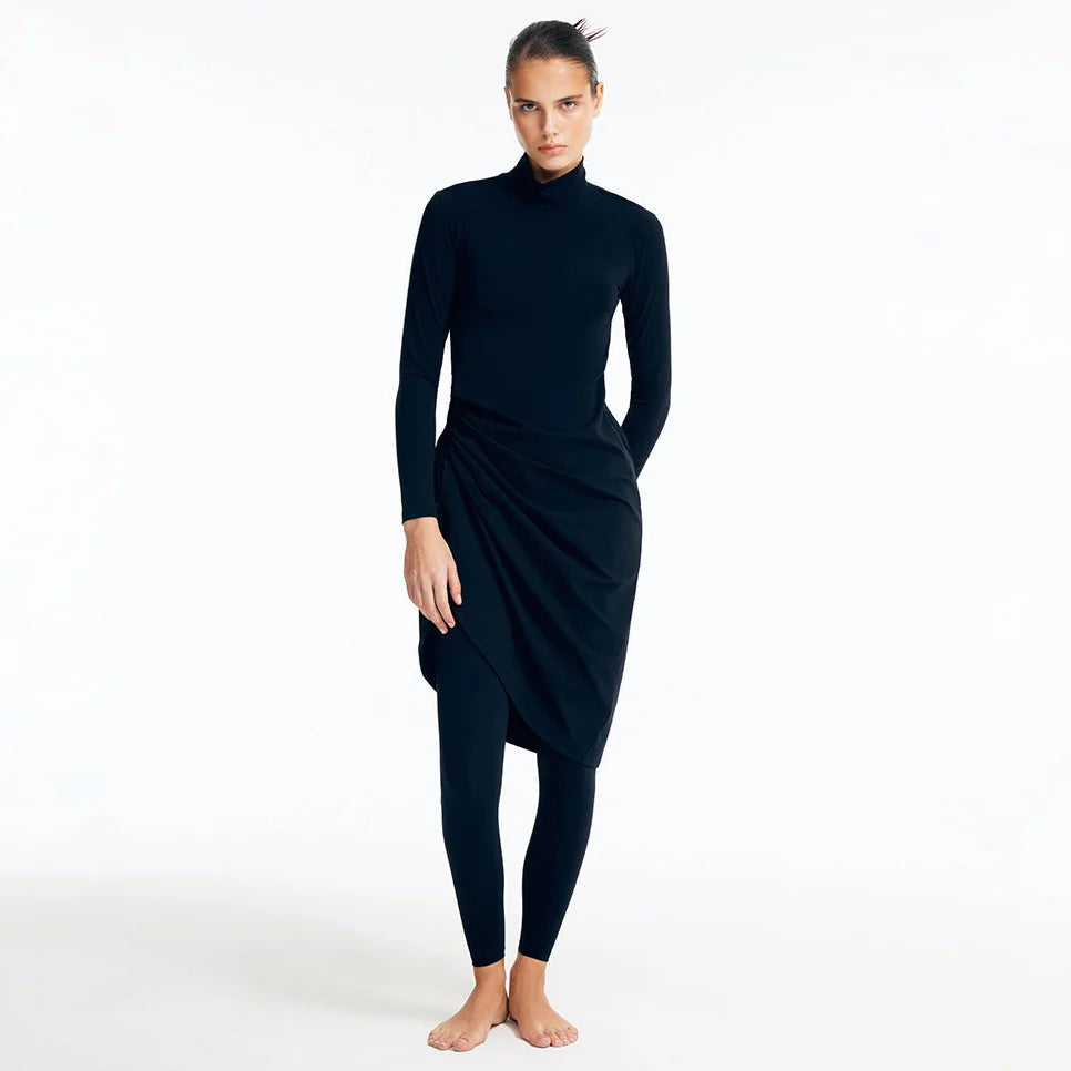 Sahar Black Sculpted Drape Full-Coverage Swim Set | Moeva | Swimsuit | Each week unveils new pieces—luxury swimwear, fluid resort silhouettes, and elevated summer-to-evening essentials designed to carry you from coastal escapes to city nights.