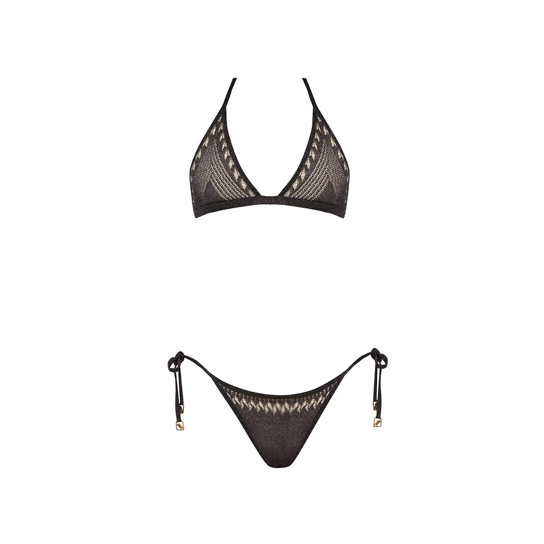 Isola Metallic Knit Triangle Black Bikini Top | Moeva | Bikini Top | Each week unveils new pieces—luxury swimwear, fluid resort silhouettes, and elevated summer-to-evening essentials designed to carry you from coastal escapes to city nights.