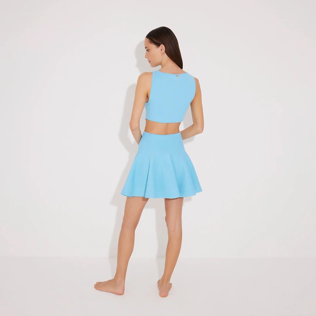 Lanao Blue Cut-Out Knit Mini Dress with Gold Detail | Moeva | Dress | Each week unveils new pieces—luxury swimwear, fluid resort silhouettes, and elevated summer-to-evening essentials designed to carry you from coastal escapes to city nights.