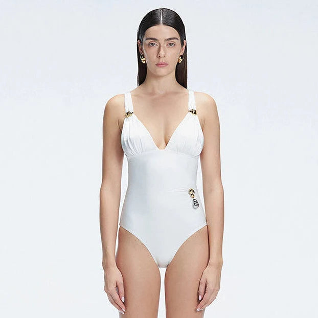 Marina White V Neck Swimsuit | Moeva | Swimsuit | Each week unveils new pieces—luxury swimwear, fluid resort silhouettes, and elevated summer-to-evening essentials designed to carry you from coastal escapes to city nights.