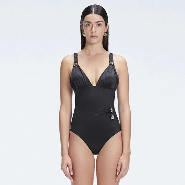Marina Black V Neck Swimsuit | Moeva | Swimsuit | Each week unveils new pieces—luxury swimwear, fluid resort silhouettes, and elevated summer-to-evening essentials designed to carry you from coastal escapes to city nights.