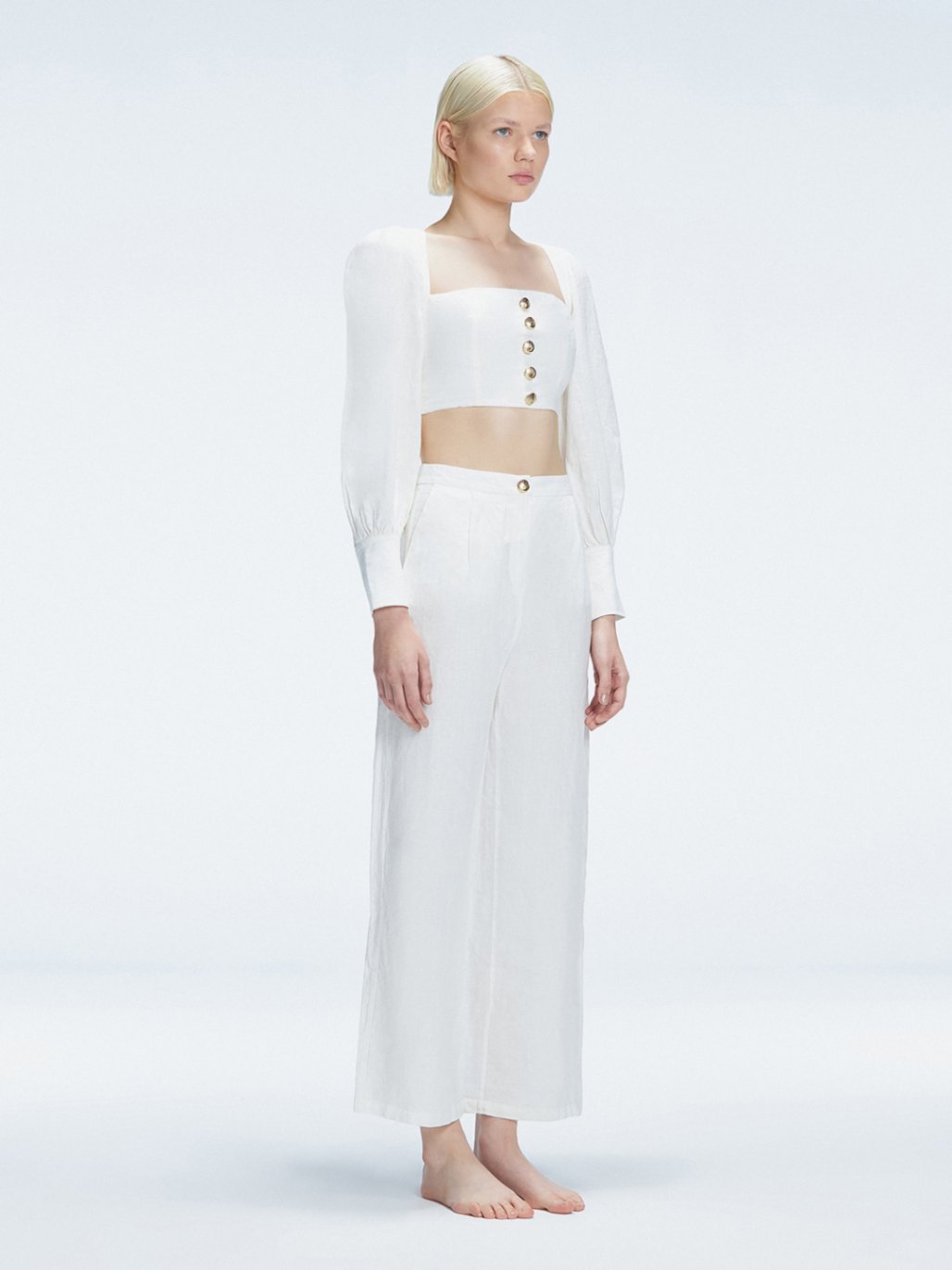 Valencia White Linen High Waist Pant | Moeva | Pants | Each week unveils new pieces—luxury swimwear, fluid resort silhouettes, and elevated summer-to-evening essentials designed to carry you from coastal escapes to city nights.