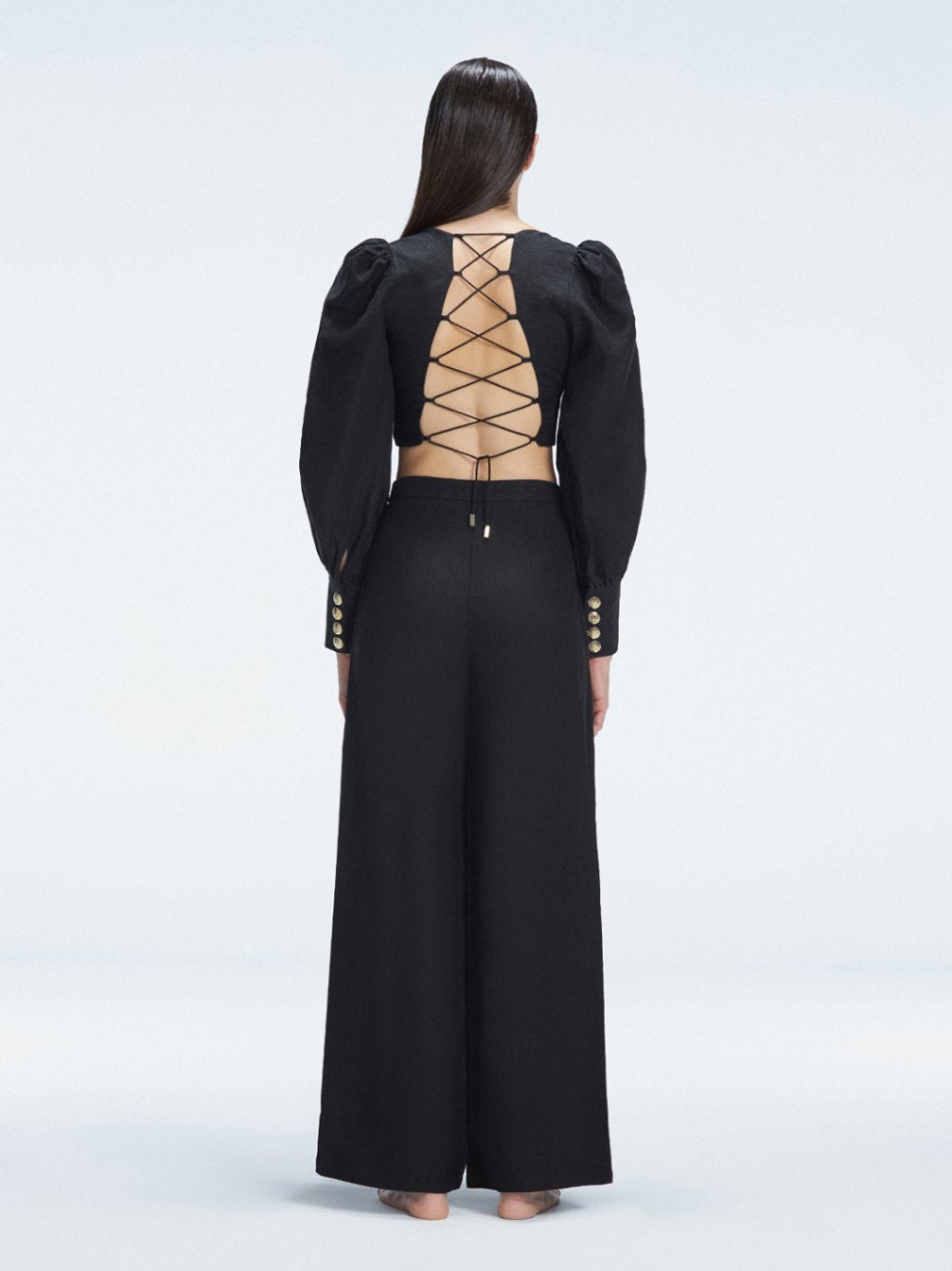 Gemma Black Linen Square Neck - Long Sleeve Crop Top | Moeva | Crop Top | Each week unveils new pieces—luxury swimwear, fluid resort silhouettes, and elevated summer-to-evening essentials designed to carry you from coastal escapes to city nights.