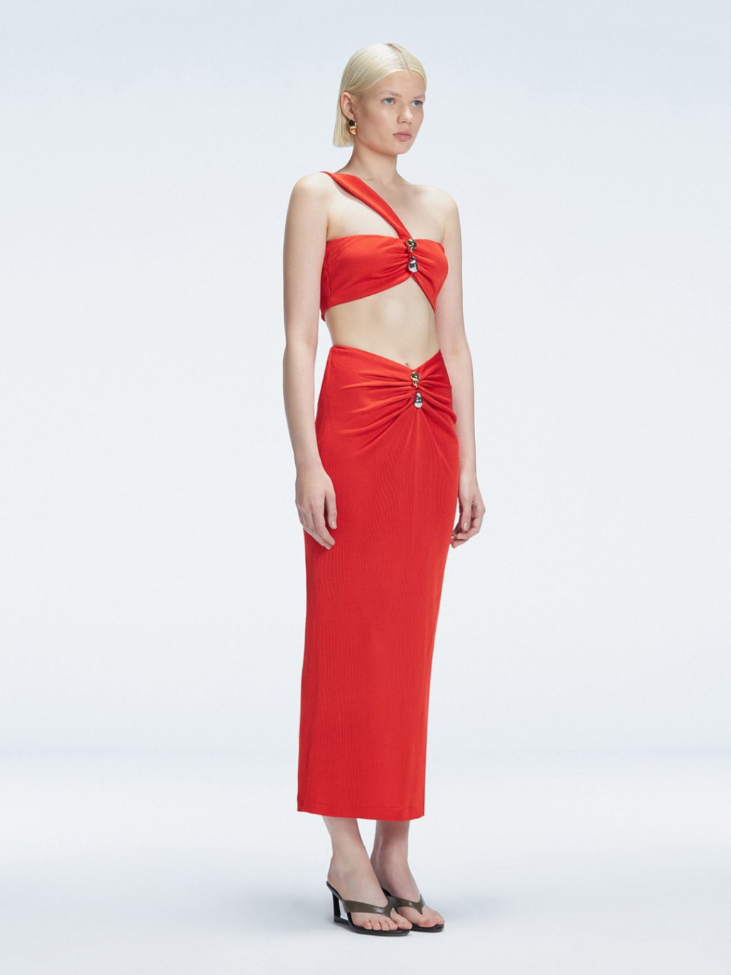 Lane Red Textured One Shoulder Crop Top | Moeva | Crop Top | Each week unveils new pieces—luxury swimwear, fluid resort silhouettes, and elevated summer-to-evening essentials designed to carry you from coastal escapes to city nights.