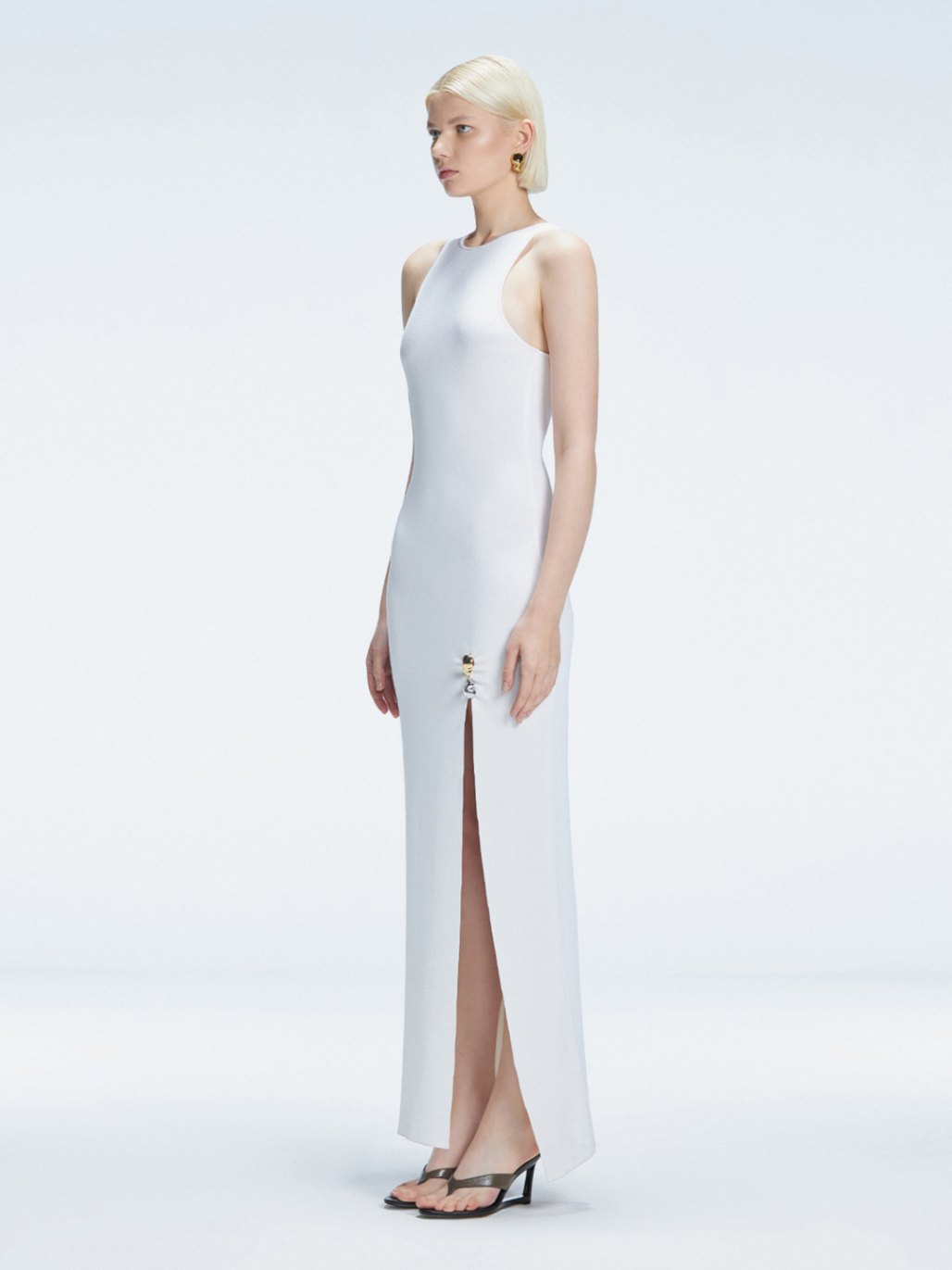 Nur Bilen Yavuzer - Louisa White Halter Knit Maxi Dress with Slit Detail | Moeva | Dress | Each week unveils new pieces—luxury swimwear, fluid resort silhouettes, and elevated summer-to-evening essentials designed to carry you from coastal escapes to city nights.