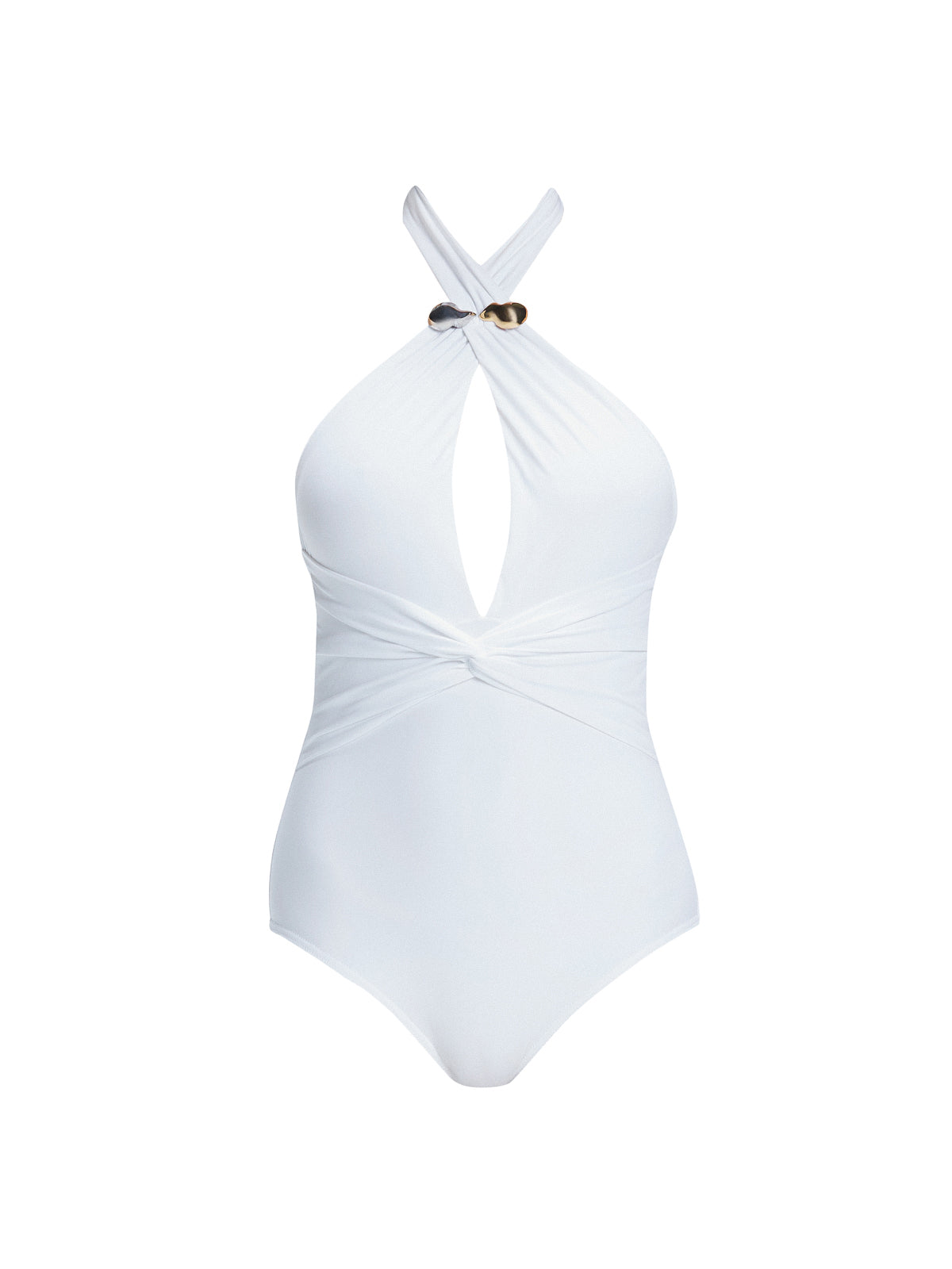 Rosamund White Halter Swimsuit | Moeva | Swimsuit | Each week unveils new pieces—luxury swimwear, fluid resort silhouettes, and elevated summer-to-evening essentials designed to carry you from coastal escapes to city nights.
