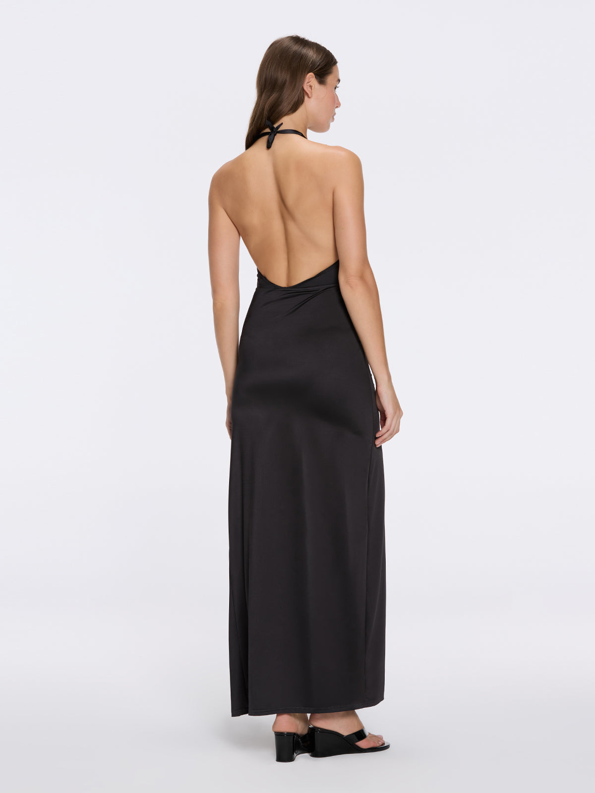 Serres Satin Black Halter Maxi Dress with Cut-Out and Gold Detail | Moeva | Dress | Each week unveils new pieces—luxury swimwear, fluid resort silhouettes, and elevated summer-to-evening essentials designed to carry you from coastal escapes to city nights.