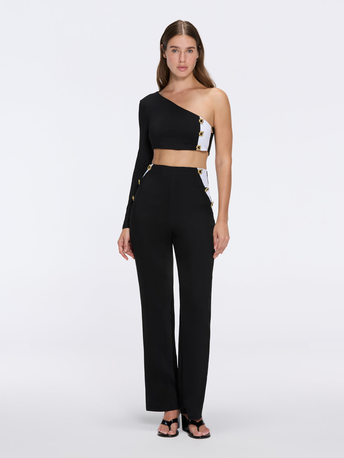 Evangeline Black-White High-Waist Straight-Leg Pants | Moeva | Pants | Each week unveils new pieces—luxury swimwear, fluid resort silhouettes, and elevated summer-to-evening essentials designed to carry you from coastal escapes to city nights.