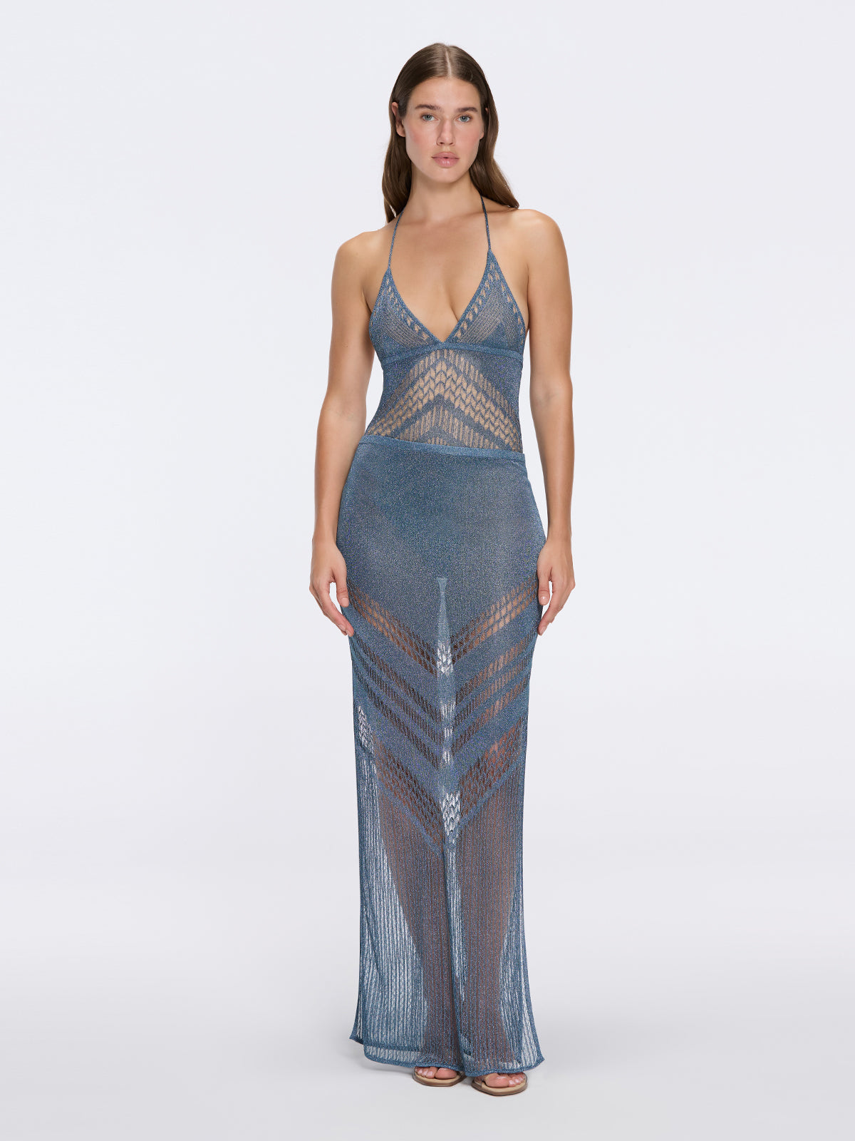 Mercantour Metallic Knit High-Waist Maxi Blue Skirt | Moeva | Skirt | Each week unveils new pieces—luxury swimwear, fluid resort silhouettes, and elevated summer-to-evening essentials designed to carry you from coastal escapes to city nights.