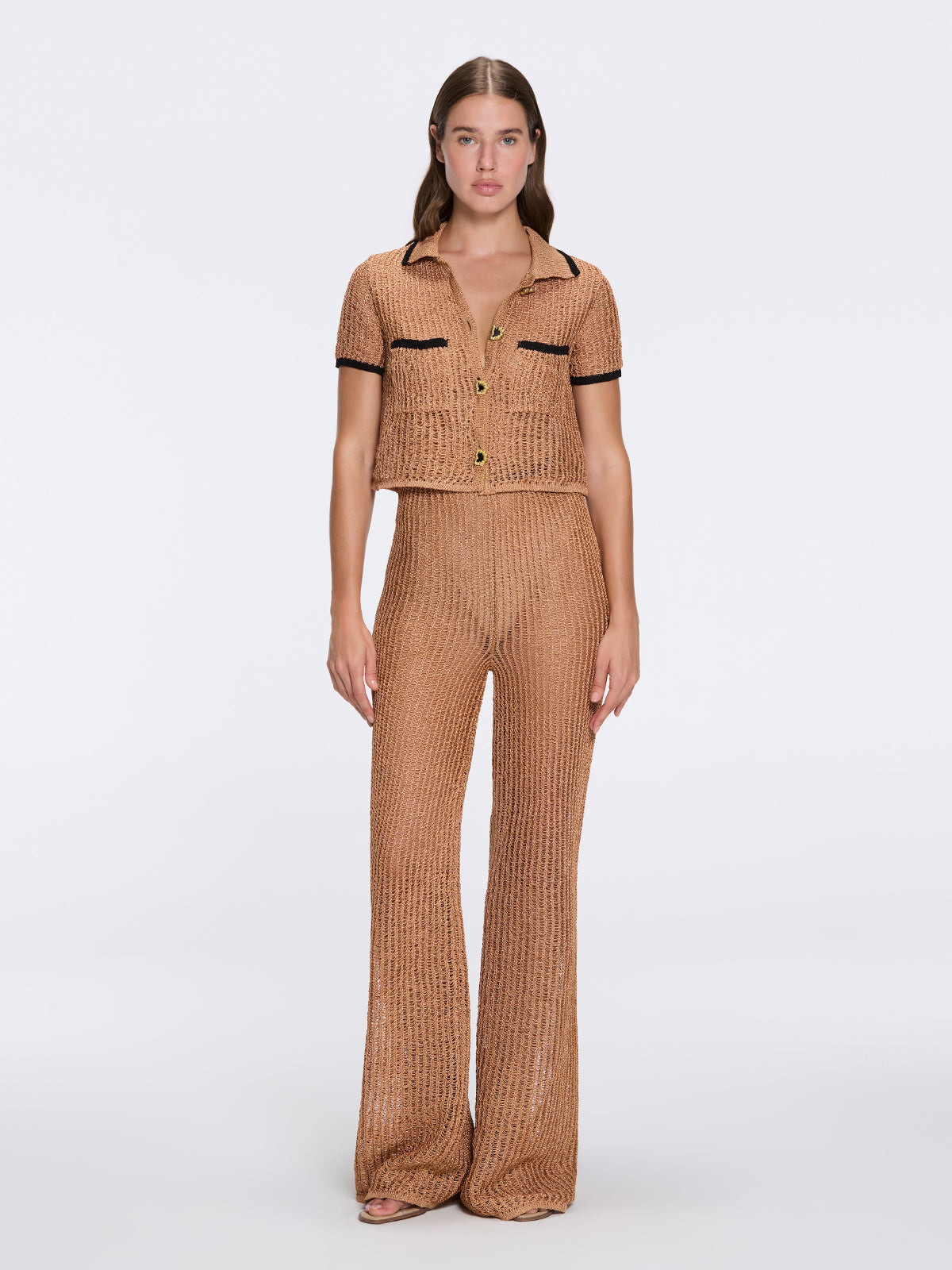 Ramatuelle Bronze-Black Crop Top & Lerins Wide-Leg Pants Knitted Set | Moeva | Set | Each week unveils new pieces—luxury swimwear, fluid resort silhouettes, and elevated summer-to-evening essentials designed to carry you from coastal escapes to city nights.