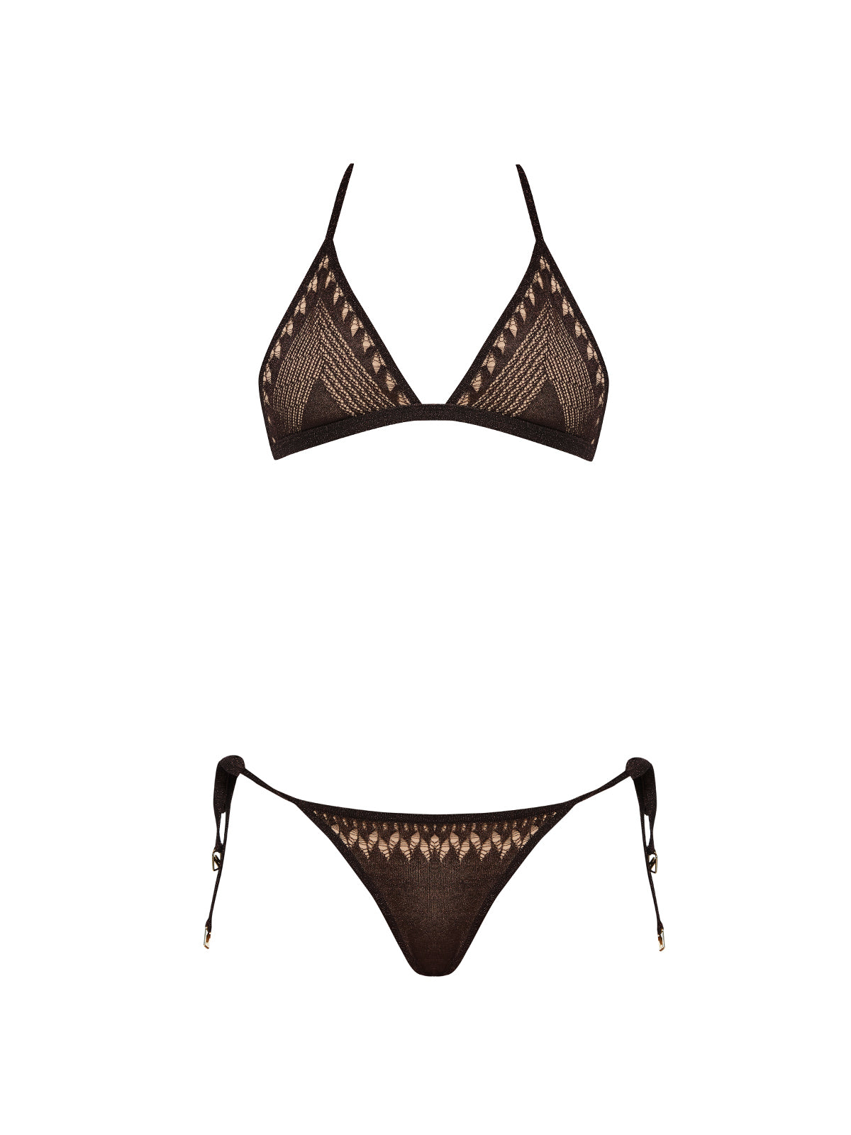 Isola Metallic Knit Side Tie Brown Bikini Bottom | Moeva | Bikini Bottom | Each week unveils new pieces—luxury swimwear, fluid resort silhouettes, and elevated summer-to-evening essentials designed to carry you from coastal escapes to city nights.