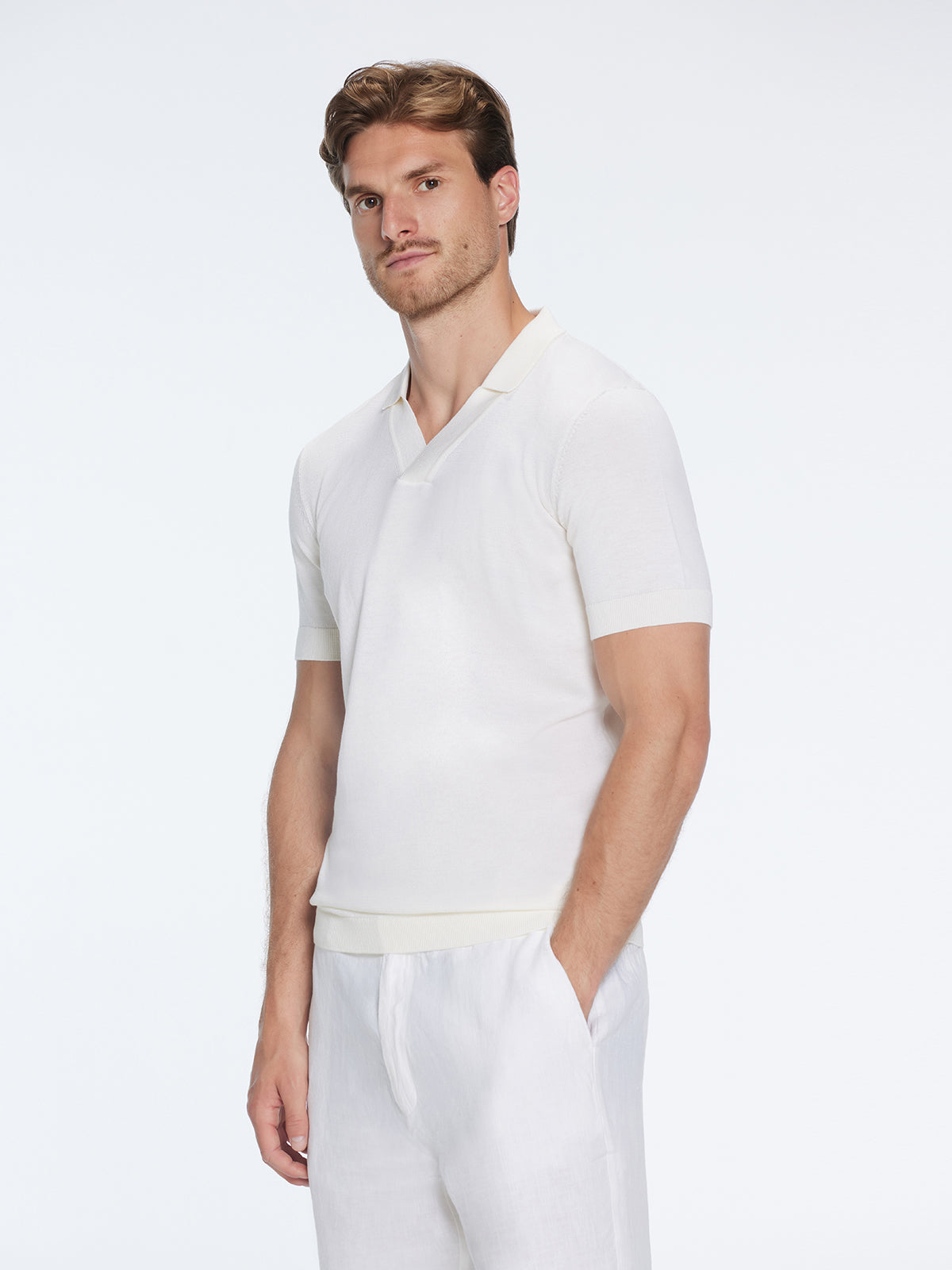 Atticus White V-Neck Polo T-Shirt | Moeva | T-Shirt | Each week unveils new pieces—luxury swimwear, fluid resort silhouettes, and elevated summer-to-evening essentials designed to carry you from coastal escapes to city nights.