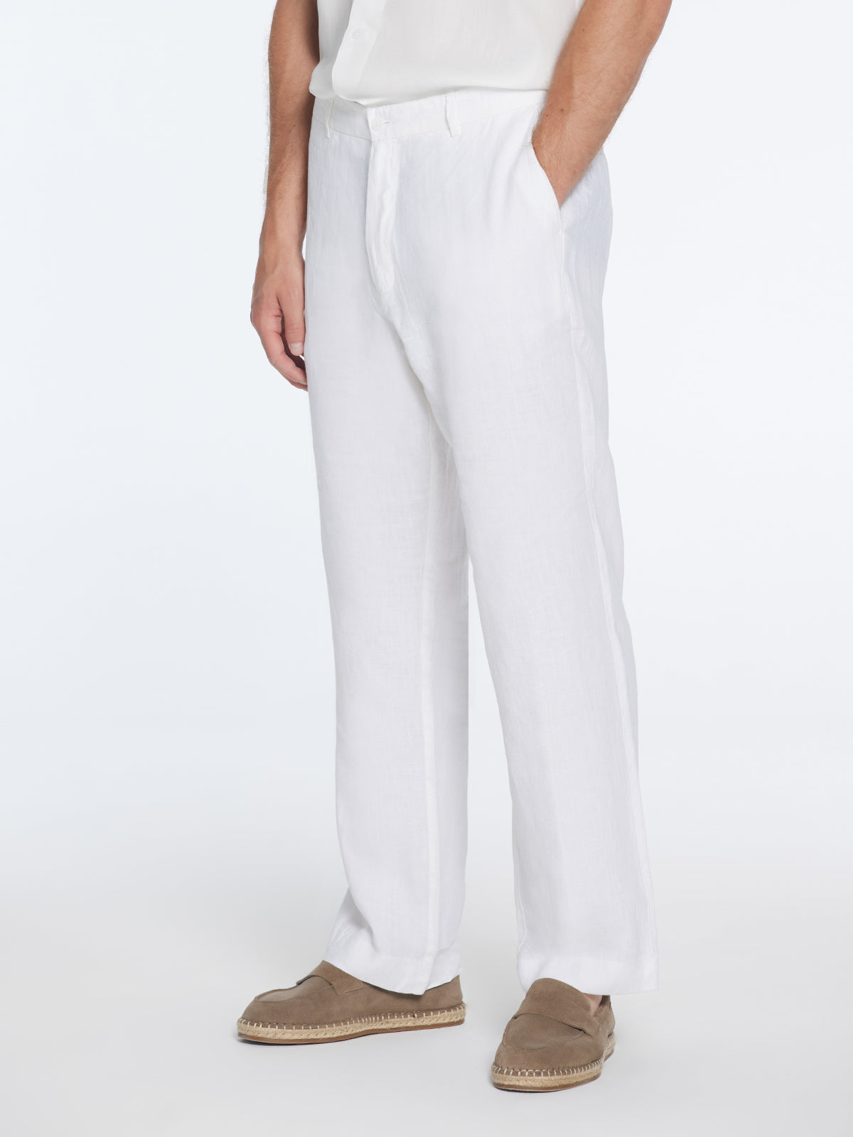 Adrian White Linen Straight-Leg Pants | Moeva | Pants | Each week unveils new pieces—luxury swimwear, fluid resort silhouettes, and elevated summer-to-evening essentials designed to carry you from coastal escapes to city nights.