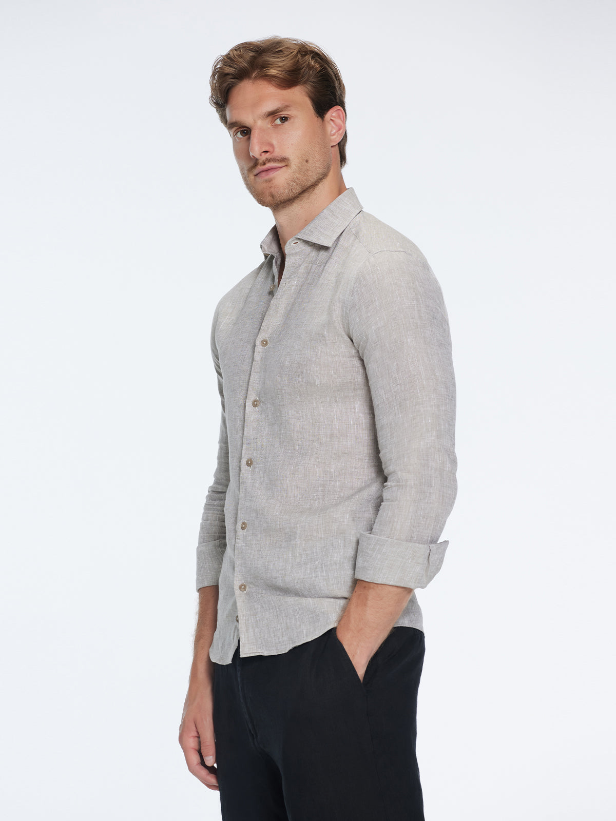 James Grey Linen Slim-Fit Shirt | Moeva | Shirt | Each week unveils new pieces—luxury swimwear, fluid resort silhouettes, and elevated summer-to-evening essentials designed to carry you from coastal escapes to city nights.