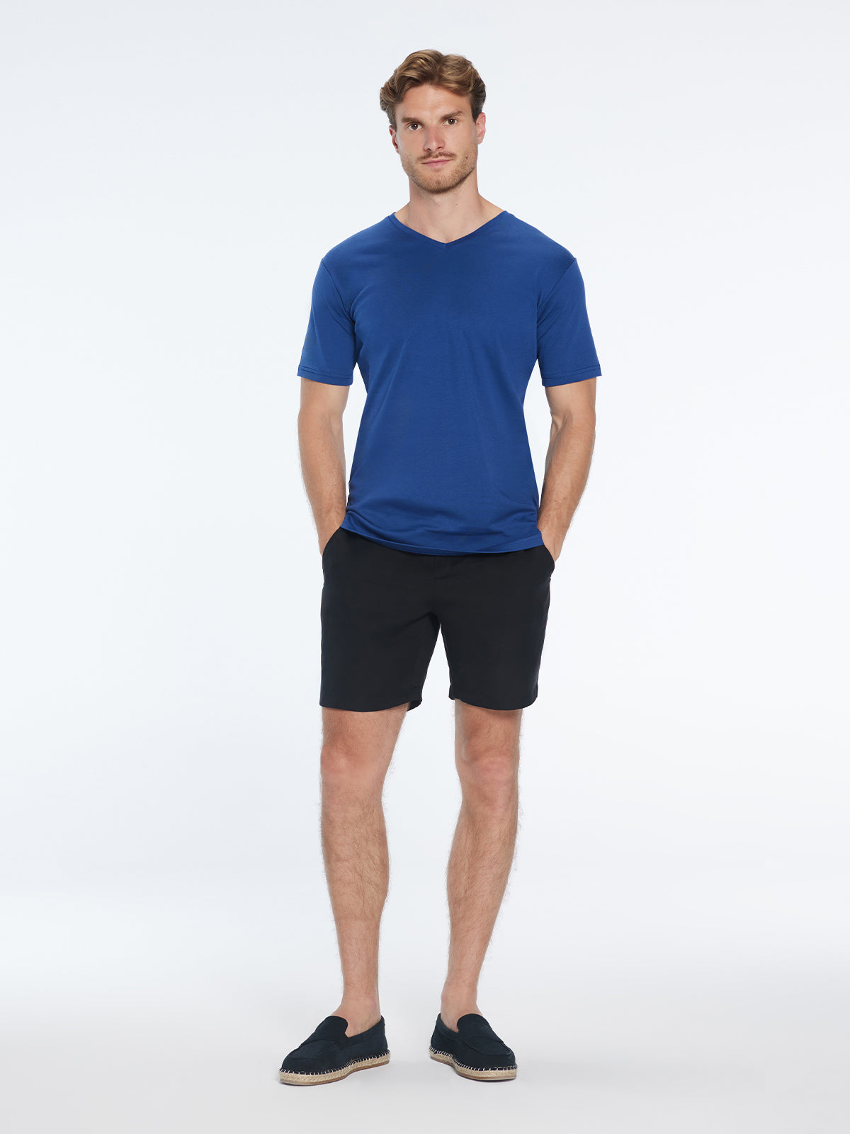 Rex Blue V-Neck Cotton T-Shirt | Moeva | T-Shirt | Each week unveils new pieces—luxury swimwear, fluid resort silhouettes, and elevated summer-to-evening essentials designed to carry you from coastal escapes to city nights.
