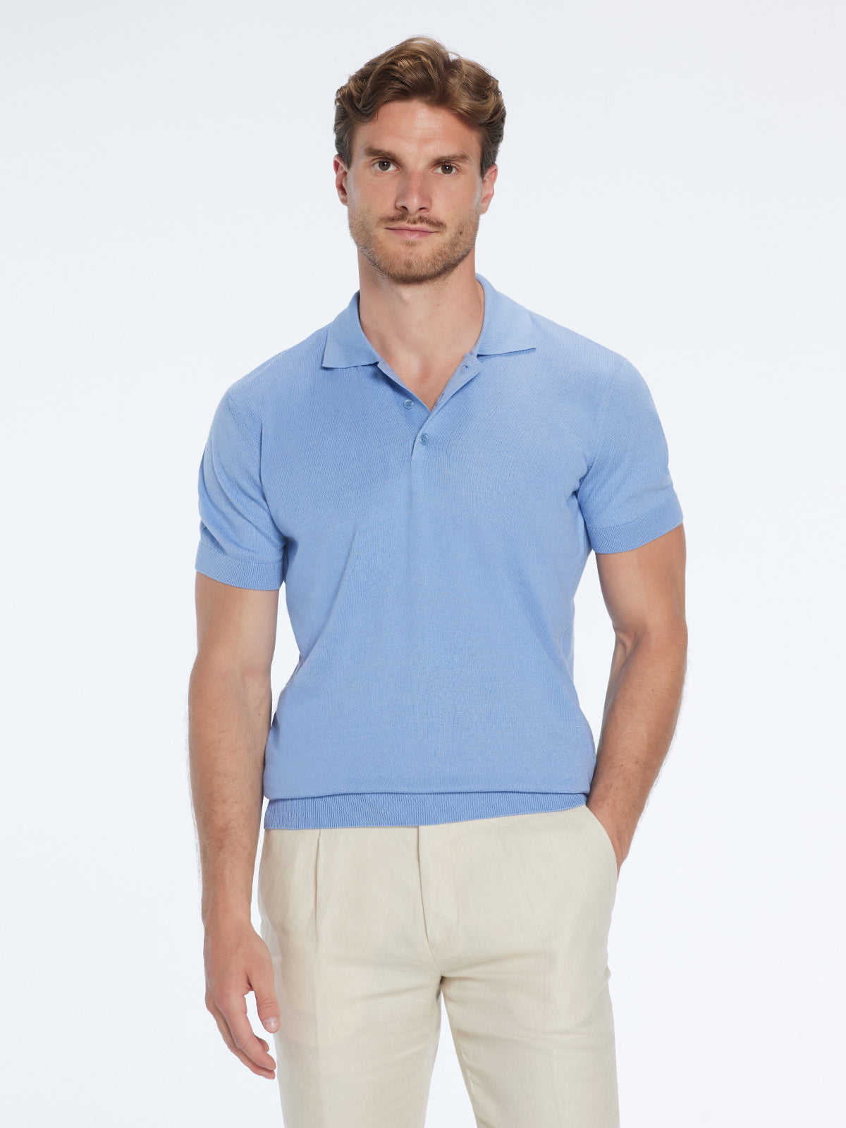 Johan Baby Blue Cotton Polo Shirt | Moeva | T-Shirt | Each week unveils new pieces—luxury swimwear, fluid resort silhouettes, and elevated summer-to-evening essentials designed to carry you from coastal escapes to city nights.
