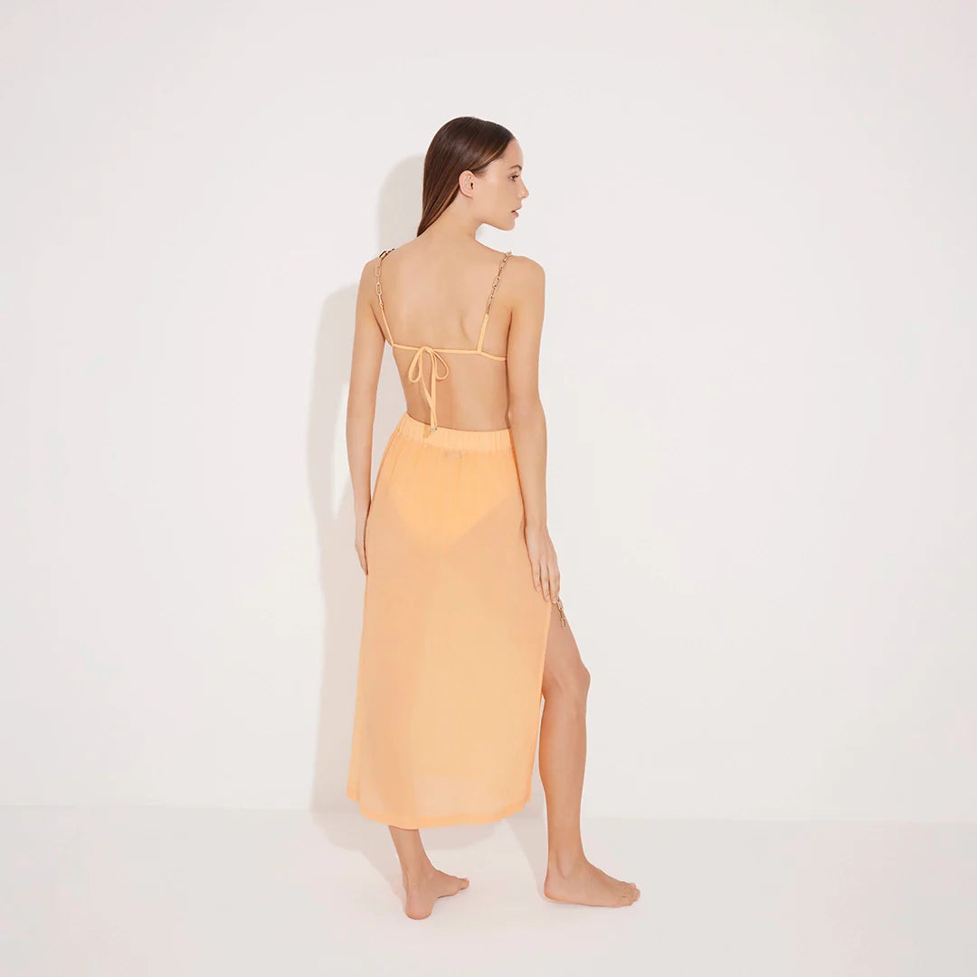 Maritza Orange Sheer High-Rise Skirt with Gold Chain Belt | Moeva | Skirt | Each week unveils new pieces—luxury swimwear, fluid resort silhouettes, and elevated summer-to-evening essentials designed to carry you from coastal escapes to city nights.