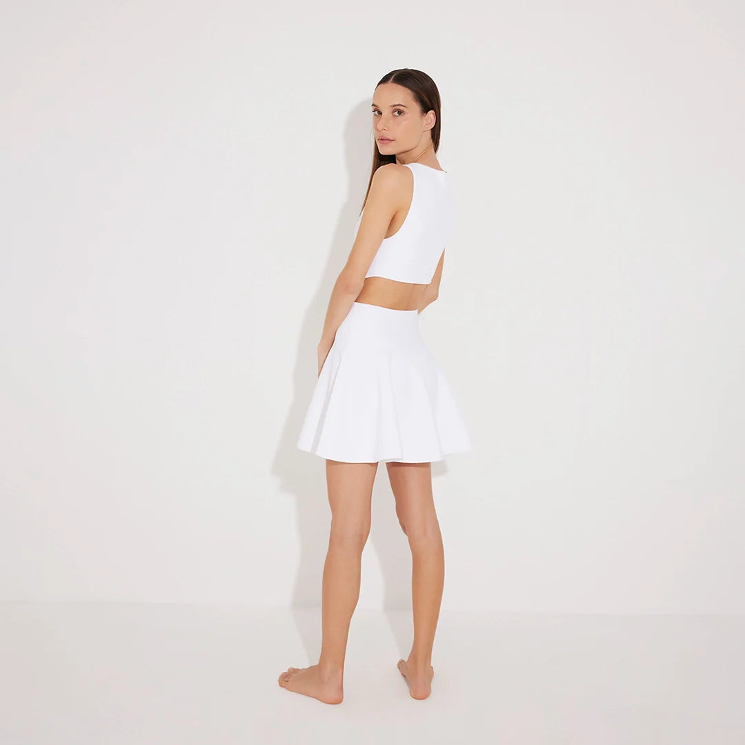 Lanao White Cut-Out Knit Mini Dress with Gold Detail | Moeva | Dress | Each week unveils new pieces—luxury swimwear, fluid resort silhouettes, and elevated summer-to-evening essentials designed to carry you from coastal escapes to city nights.