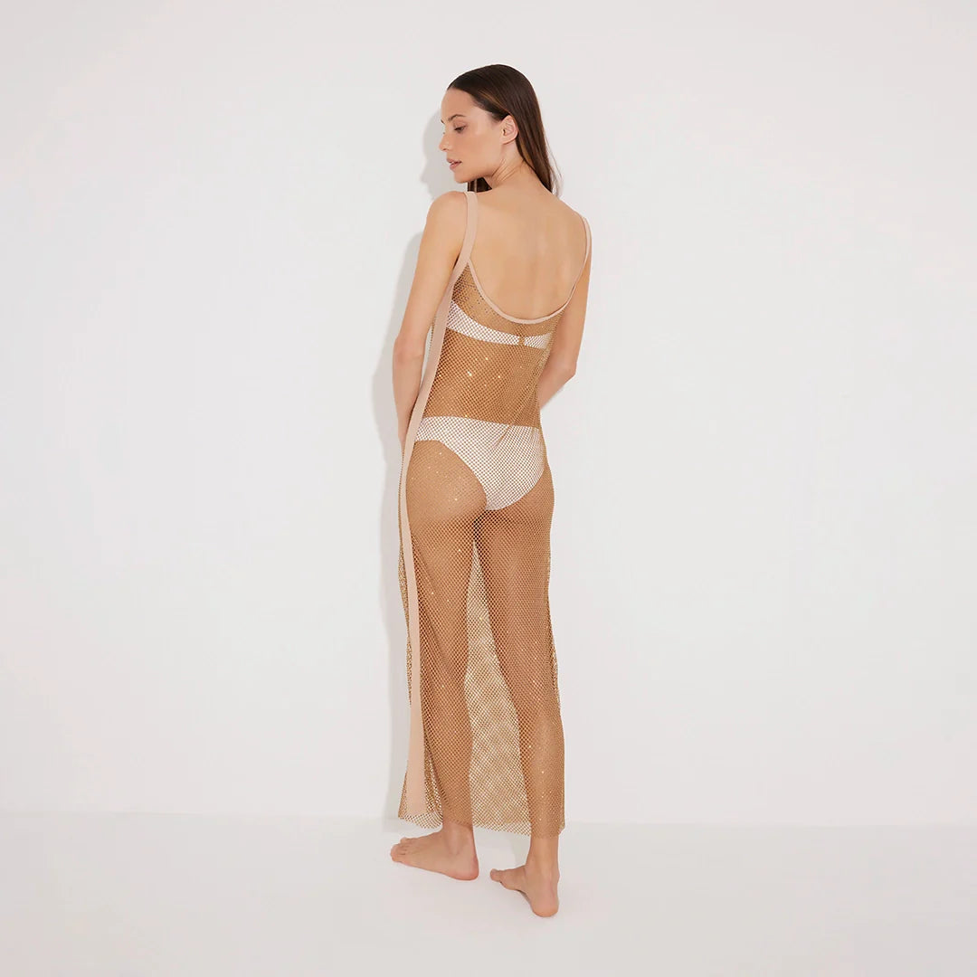 Triana Nude Rhinestone Details Mesh Long Dress | Moeva | Dress | Each week unveils new pieces—luxury swimwear, fluid resort silhouettes, and elevated summer-to-evening essentials designed to carry you from coastal escapes to city nights.