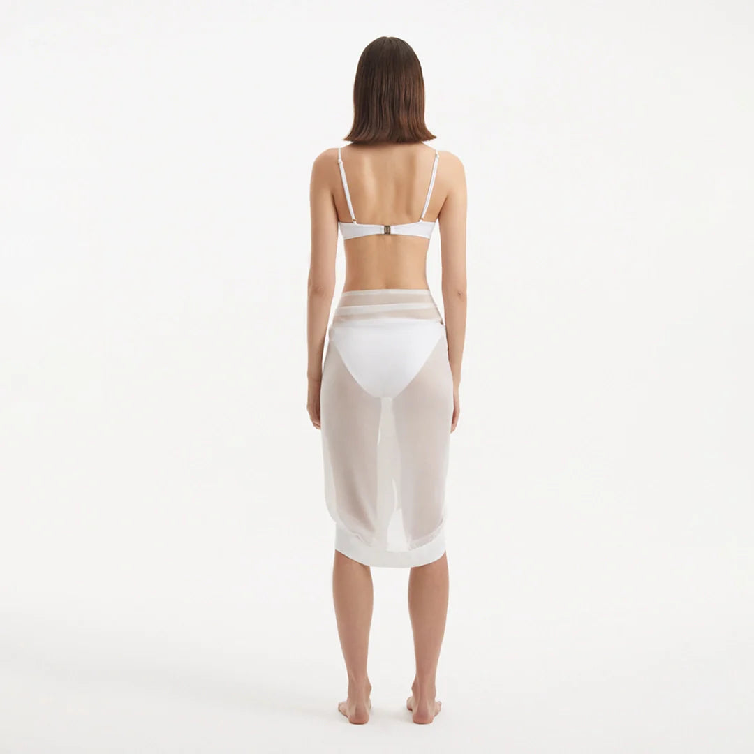 Raiden White Tie Front Wavy-Trim Sheer Sarong | Moeva | Sarong | Each week unveils new pieces—luxury swimwear, fluid resort silhouettes, and elevated summer-to-evening essentials designed to carry you from coastal escapes to city nights.