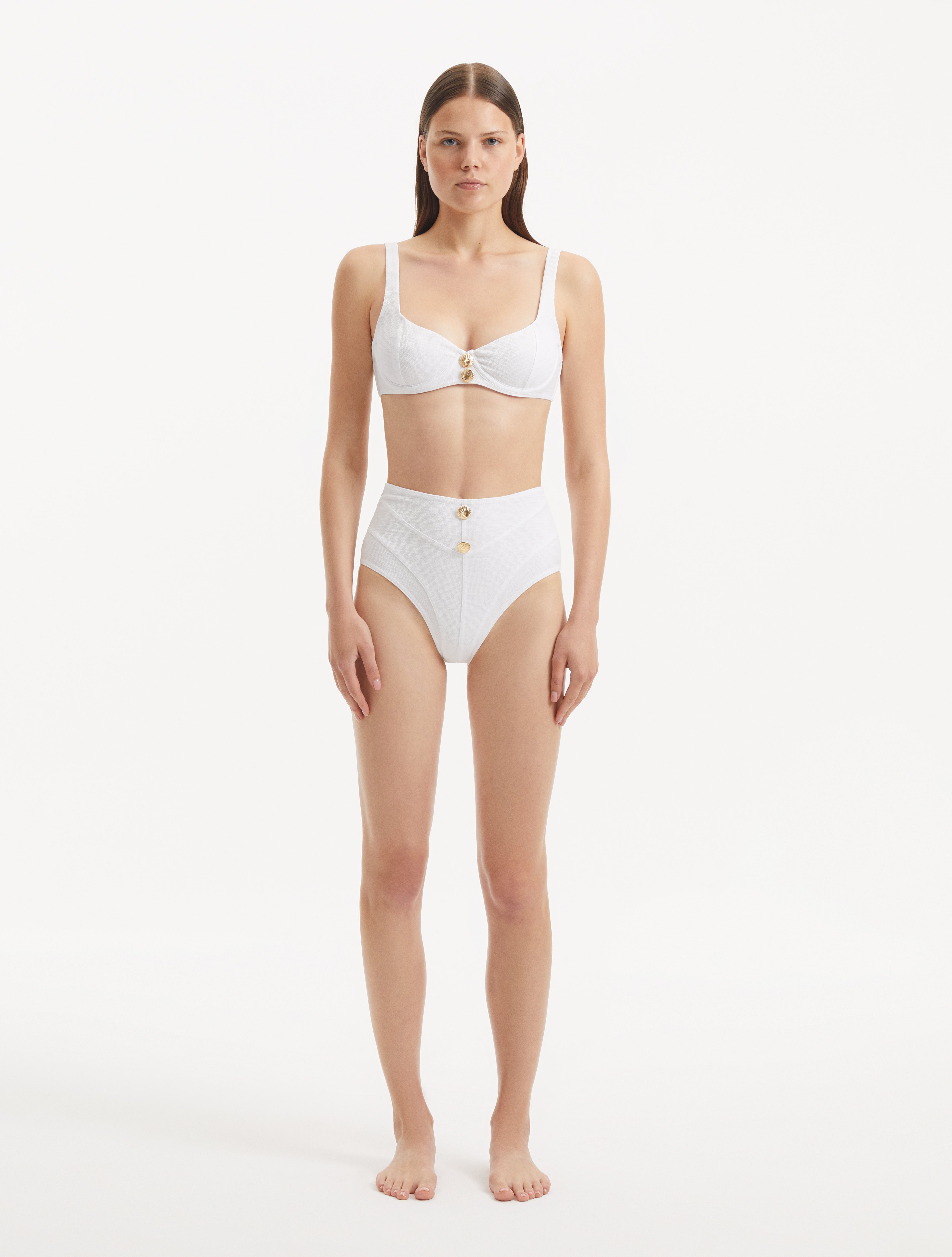 Adva White Balconette Textured Bikini Top | Moeva | Bikini Top | Each week unveils new pieces—luxury swimwear, fluid resort silhouettes, and elevated summer-to-evening essentials designed to carry you from coastal escapes to city nights.