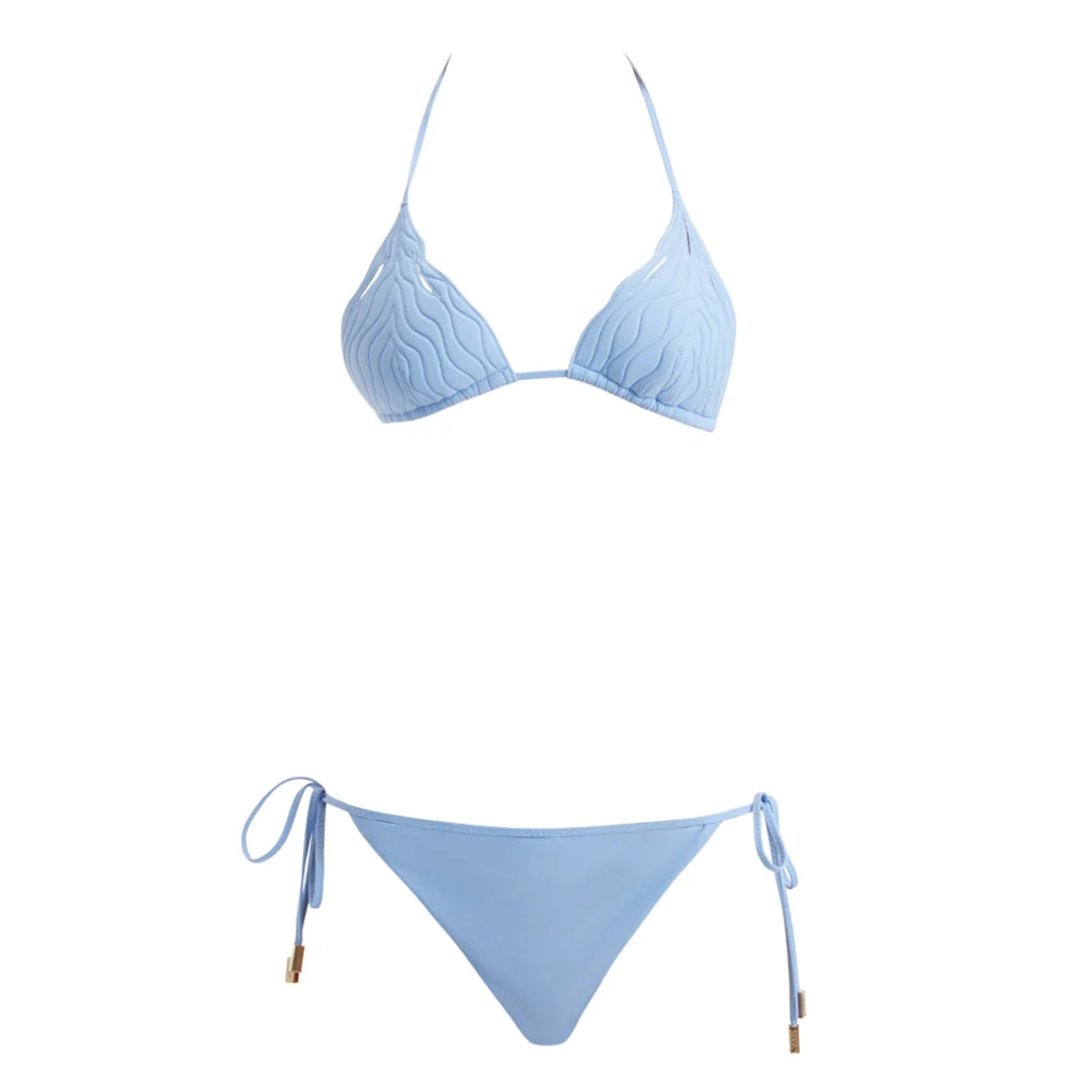 Sarita Baby Blue Triangle Wave Textured Side Tie Bikini Set | Moeva | Bikini Set | Each week unveils new pieces—luxury swimwear, fluid resort silhouettes, and elevated summer-to-evening essentials designed to carry you from coastal escapes to city nights.