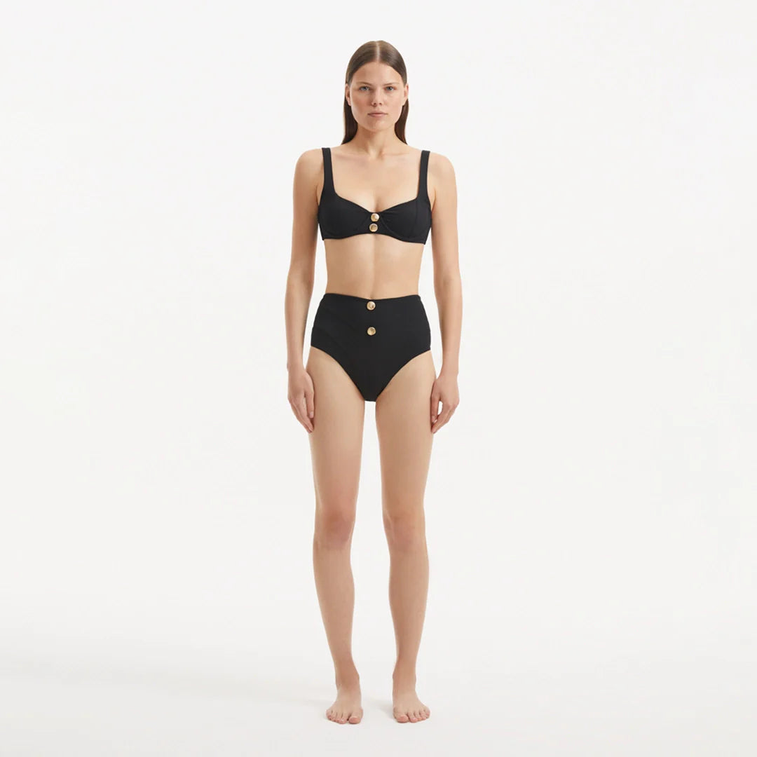Adva Black Balconette Textured High Waist Bikini Set | Moeva | Bikini Set | Each week unveils new pieces—luxury swimwear, fluid resort silhouettes, and elevated summer-to-evening essentials designed to carry you from coastal escapes to city nights.