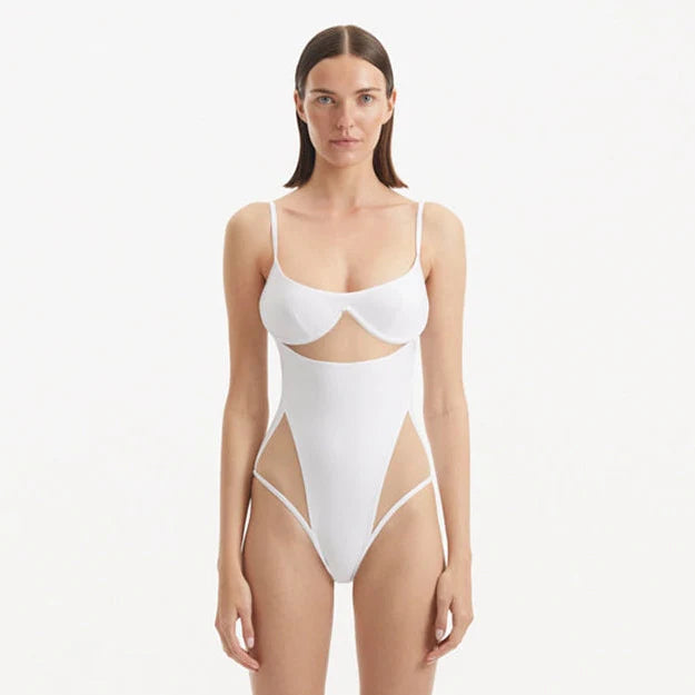 Darya White Scoop Neck Swimsuit | Moeva | Swimsuit | Each week unveils new pieces—luxury swimwear, fluid resort silhouettes, and elevated summer-to-evening essentials designed to carry you from coastal escapes to city nights.
