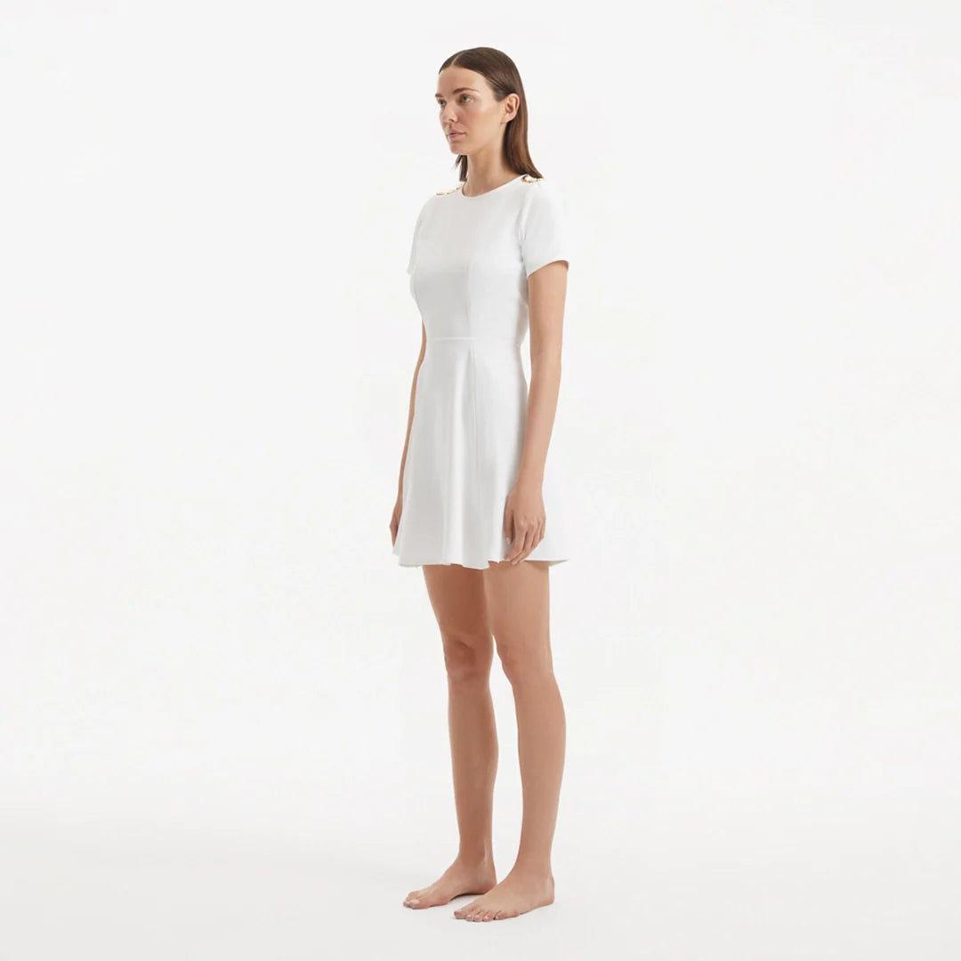 Derin White Short-Sleeve Mini Dress | Moeva | Dress | Each week unveils new pieces—luxury swimwear, fluid resort silhouettes, and elevated summer-to-evening essentials designed to carry you from coastal escapes to city nights.