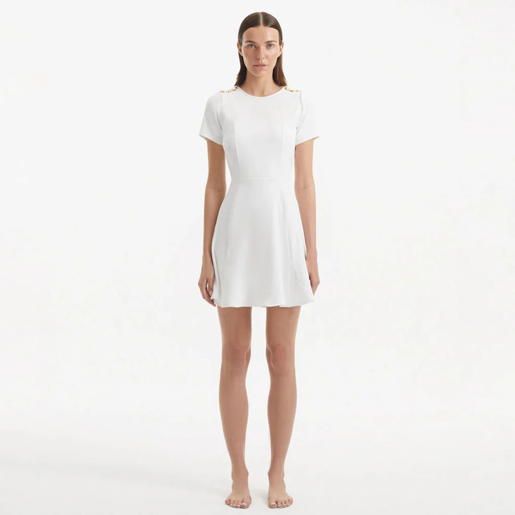 Derin White Short-Sleeve Mini Dress | Moeva | Dress | Each week unveils new pieces—luxury swimwear, fluid resort silhouettes, and elevated summer-to-evening essentials designed to carry you from coastal escapes to city nights.