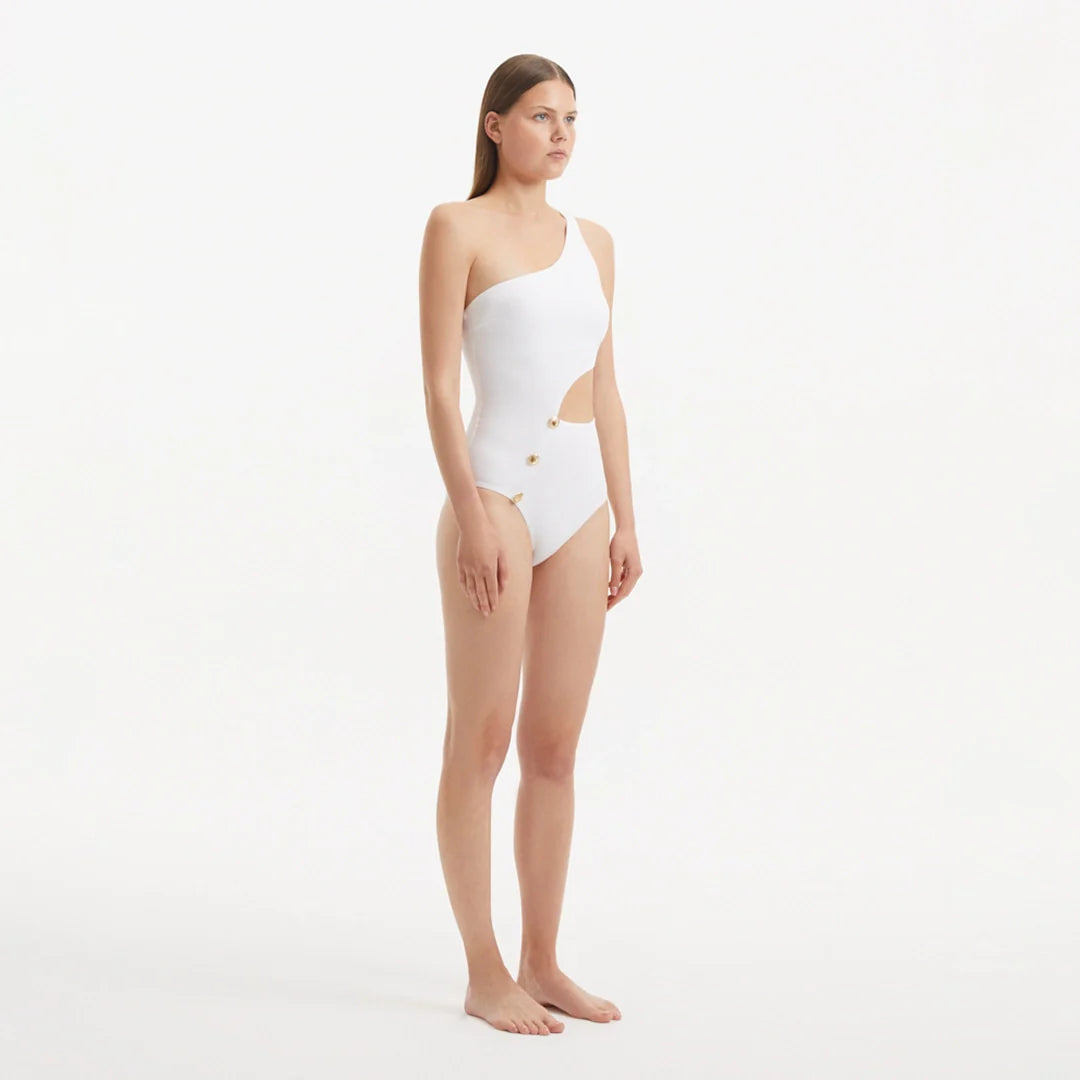 Narelle White One Shoulder Textured Swimsuit | Moeva | Swimsuit | Each week unveils new pieces—luxury swimwear, fluid resort silhouettes, and elevated summer-to-evening essentials designed to carry you from coastal escapes to city nights.
