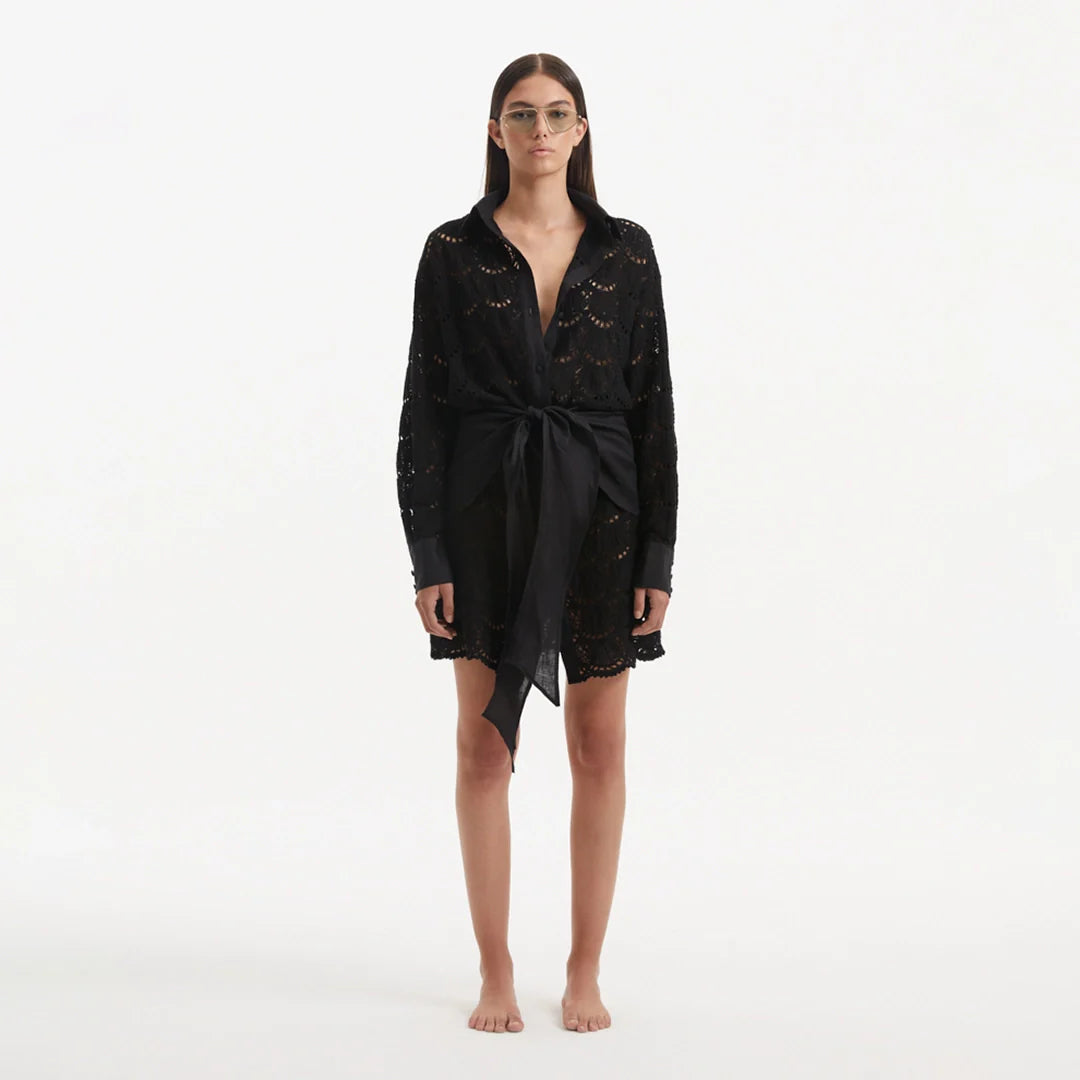 Nayeli Black Tie-Front Cotton Shirt Dress | Moeva | Dress | Each week unveils new pieces—luxury swimwear, fluid resort silhouettes, and elevated summer-to-evening essentials designed to carry you from coastal escapes to city nights.