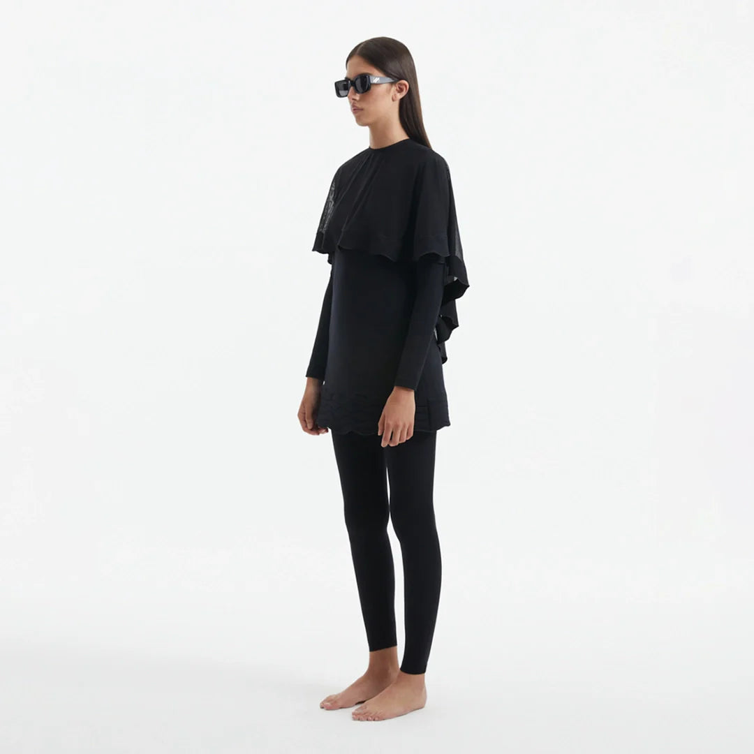 Nasima Black Layered Modest Swim Set | Moeva | Swimsuit | Each week unveils new pieces—luxury swimwear, fluid resort silhouettes, and elevated summer-to-evening essentials designed to carry you from coastal escapes to city nights.