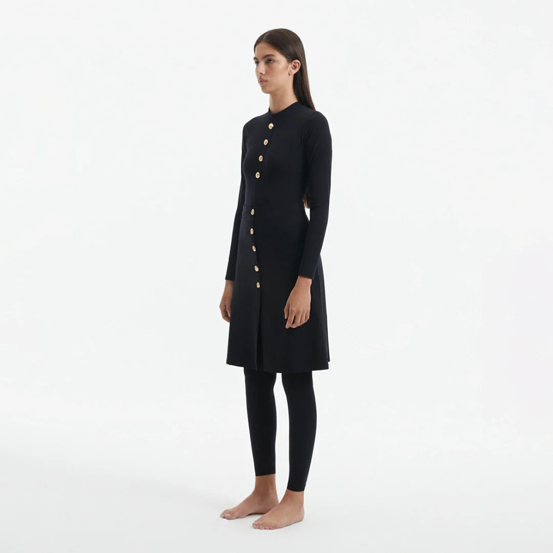 Meissa Black Full-Coverage Modest Swim Set | Moeva | Swimsuit | Each week unveils new pieces—luxury swimwear, fluid resort silhouettes, and elevated summer-to-evening essentials designed to carry you from coastal escapes to city nights.