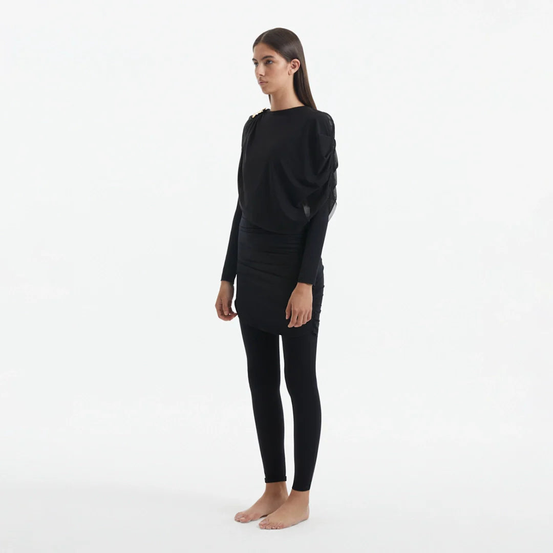 Ishtar Black Long Sleeve Accessorised Modest Swim Set | Moeva | Swimsuit | Each week unveils new pieces—luxury swimwear, fluid resort silhouettes, and elevated summer-to-evening essentials designed to carry you from coastal escapes to city nights.