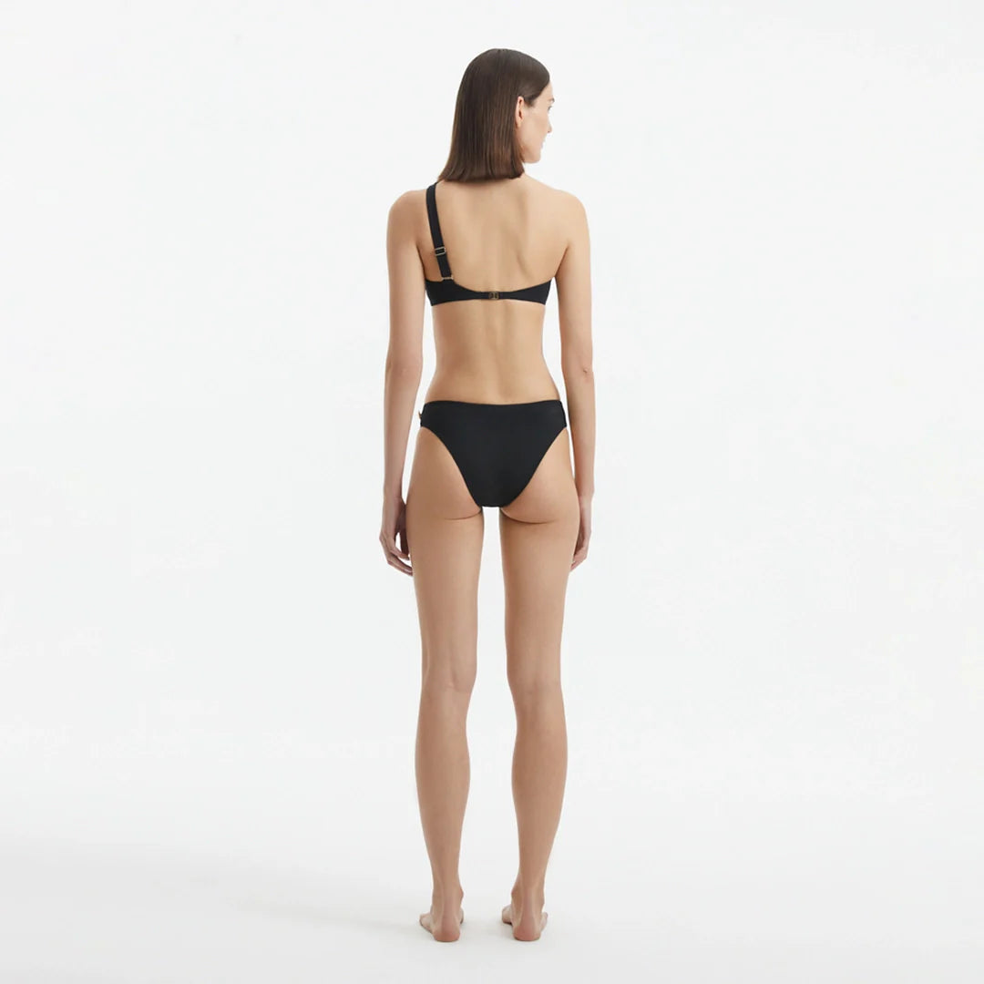 Eyre Black One Shoulder Mid Coverage Textured Bikini Set | Moeva | Bikini Set | Each week unveils new pieces—luxury swimwear, fluid resort silhouettes, and elevated summer-to-evening essentials designed to carry you from coastal escapes to city nights.