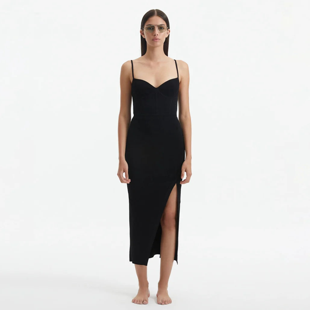 Beau Black Sleeveless Knitted Long Dress with Side Slit | Moeva | Dress | Each week unveils new pieces—luxury swimwear, fluid resort silhouettes, and elevated summer-to-evening essentials designed to carry you from coastal escapes to city nights.
