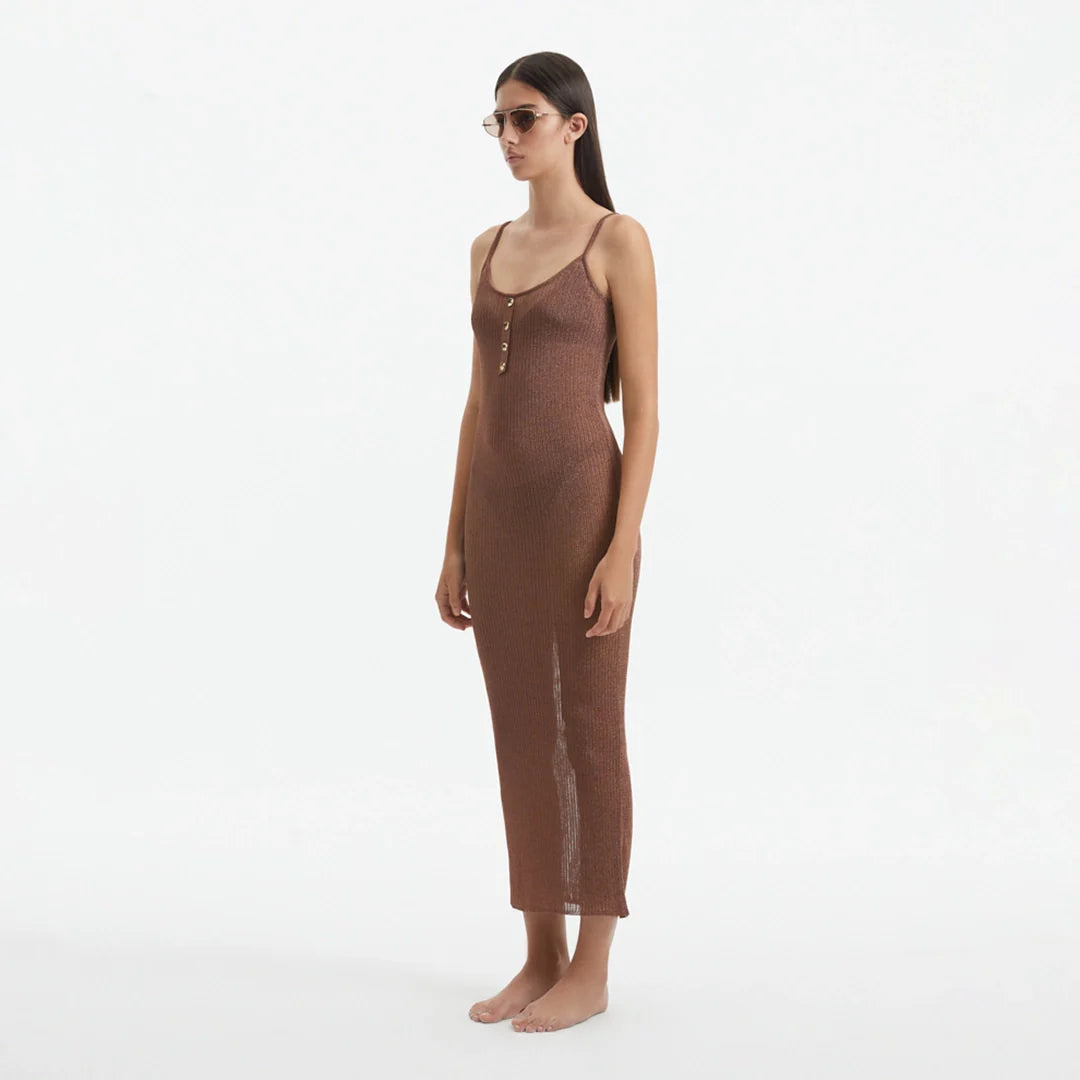 Lulusar Brown Metallic Knitted Maxi Dress | Moeva | Dress | Each week unveils new pieces—luxury swimwear, fluid resort silhouettes, and elevated summer-to-evening essentials designed to carry you from coastal escapes to city nights.