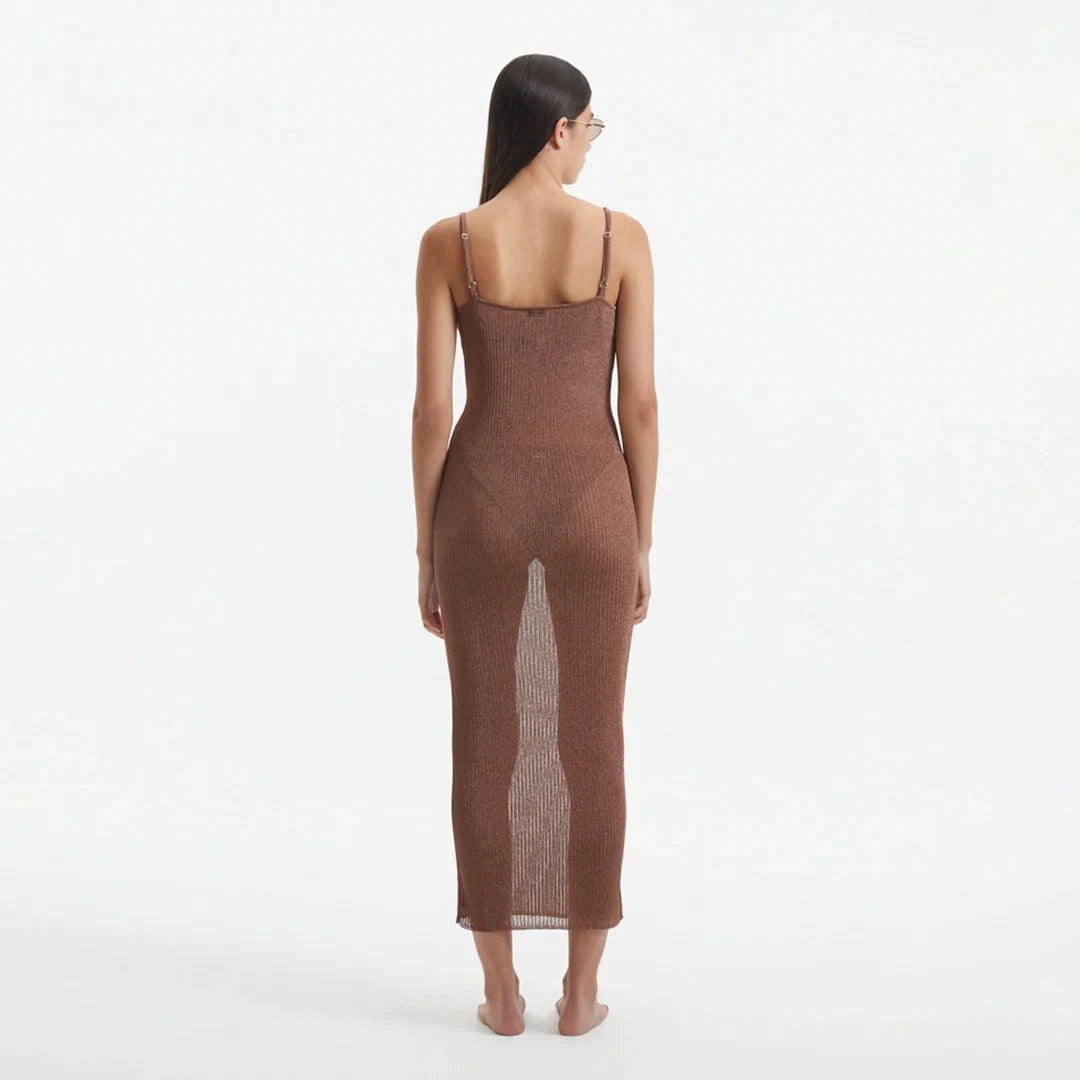 Lulusar Brown Metallic Knitted Maxi Dress | Moeva | Dress | Each week unveils new pieces—luxury swimwear, fluid resort silhouettes, and elevated summer-to-evening essentials designed to carry you from coastal escapes to city nights.