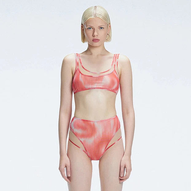 Rosalind Red Optical Scoop Neck High Waist 3D Print Bikini Sets | Moeva | Bikini Set | Each week unveils new pieces—luxury swimwear, fluid resort silhouettes, and elevated summer-to-evening essentials designed to carry you from coastal escapes to city nights.