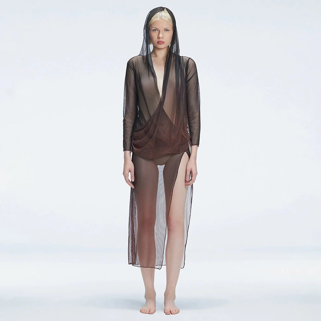 Rosie Black Optical Long Sleeve Maxi Dress | Moeva | Dress | Each week unveils new pieces—luxury swimwear, fluid resort silhouettes, and elevated summer-to-evening essentials designed to carry you from coastal escapes to city nights.