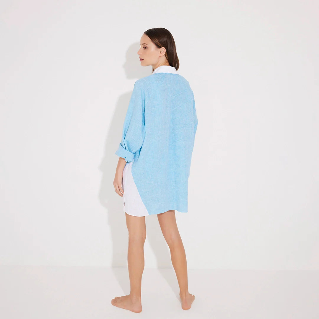Sibilla Blue Long Sleeve Oversized Linen Shirt | Moeva | Shirt | Each week unveils new pieces—luxury swimwear, fluid resort silhouettes, and elevated summer-to-evening essentials designed to carry you from coastal escapes to city nights.