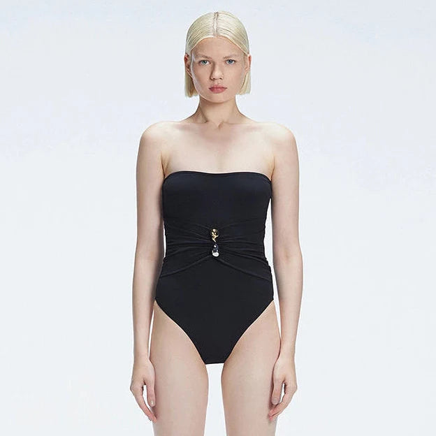 Ursula Black Bandeau Swimsuit | Moeva | Swimsuit | Each week unveils new pieces—luxury swimwear, fluid resort silhouettes, and elevated summer-to-evening essentials designed to carry you from coastal escapes to city nights.