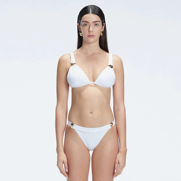 Zella White Triangle Mid Coverage Solid Bikini Sets | Moeva | Bikini Set | Each week unveils new pieces—luxury swimwear, fluid resort silhouettes, and elevated summer-to-evening essentials designed to carry you from coastal escapes to city nights.