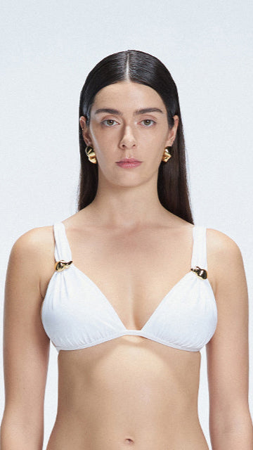 Zella White Triangle Solid Bikini Top | Moeva | Bikini Top | Each week unveils new pieces—luxury swimwear, fluid resort silhouettes, and elevated summer-to-evening essentials designed to carry you from coastal escapes to city nights.