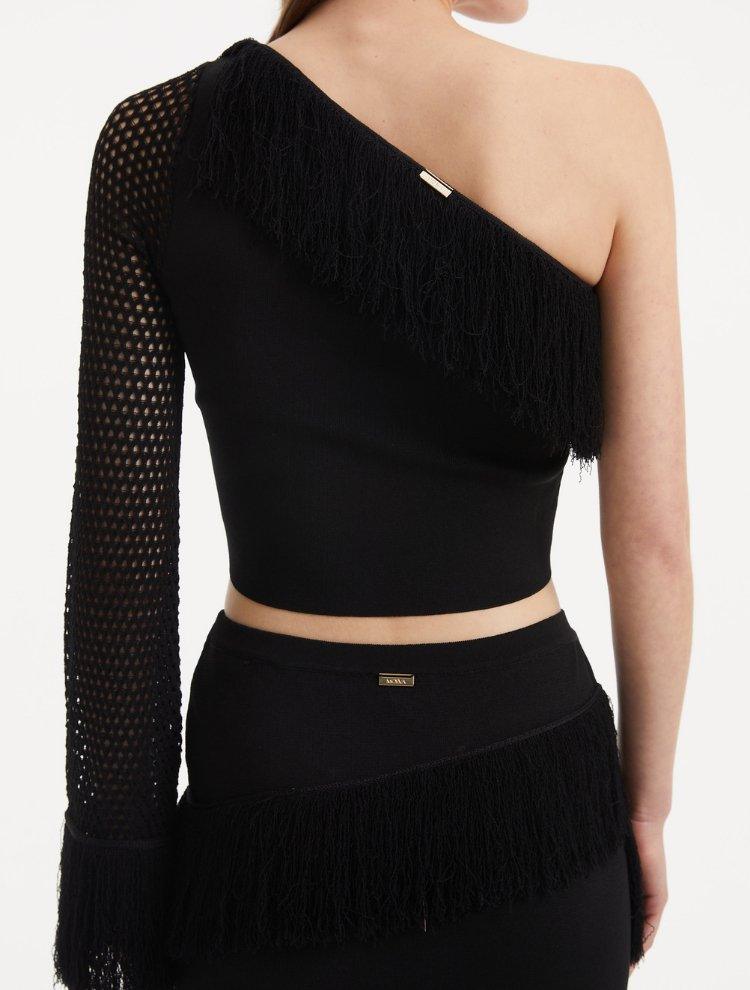Alani Black Fringe Detail Asymmetric Slit Midi Skirt | Moeva | Skirt | Each week unveils new pieces—luxury swimwear, fluid resort silhouettes, and elevated summer-to-evening essentials designed to carry you from coastal escapes to city nights.