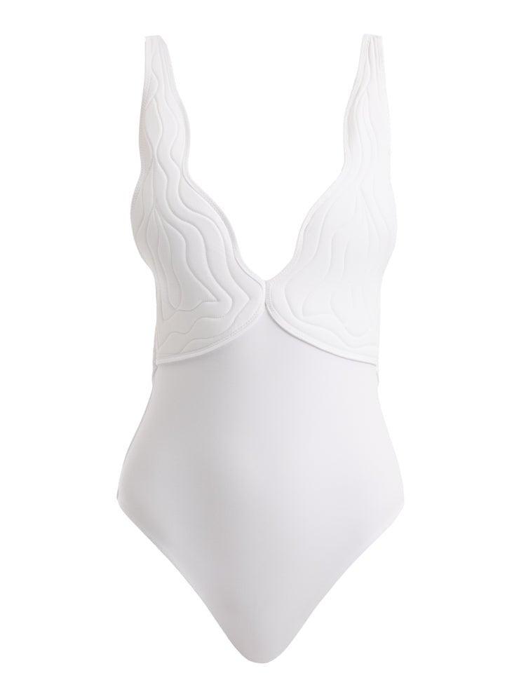 Breena White V Neck Swimsuit | Moeva | Swimsuit | Each week unveils new pieces—luxury swimwear, fluid resort silhouettes, and elevated summer-to-evening essentials designed to carry you from coastal escapes to city nights.
